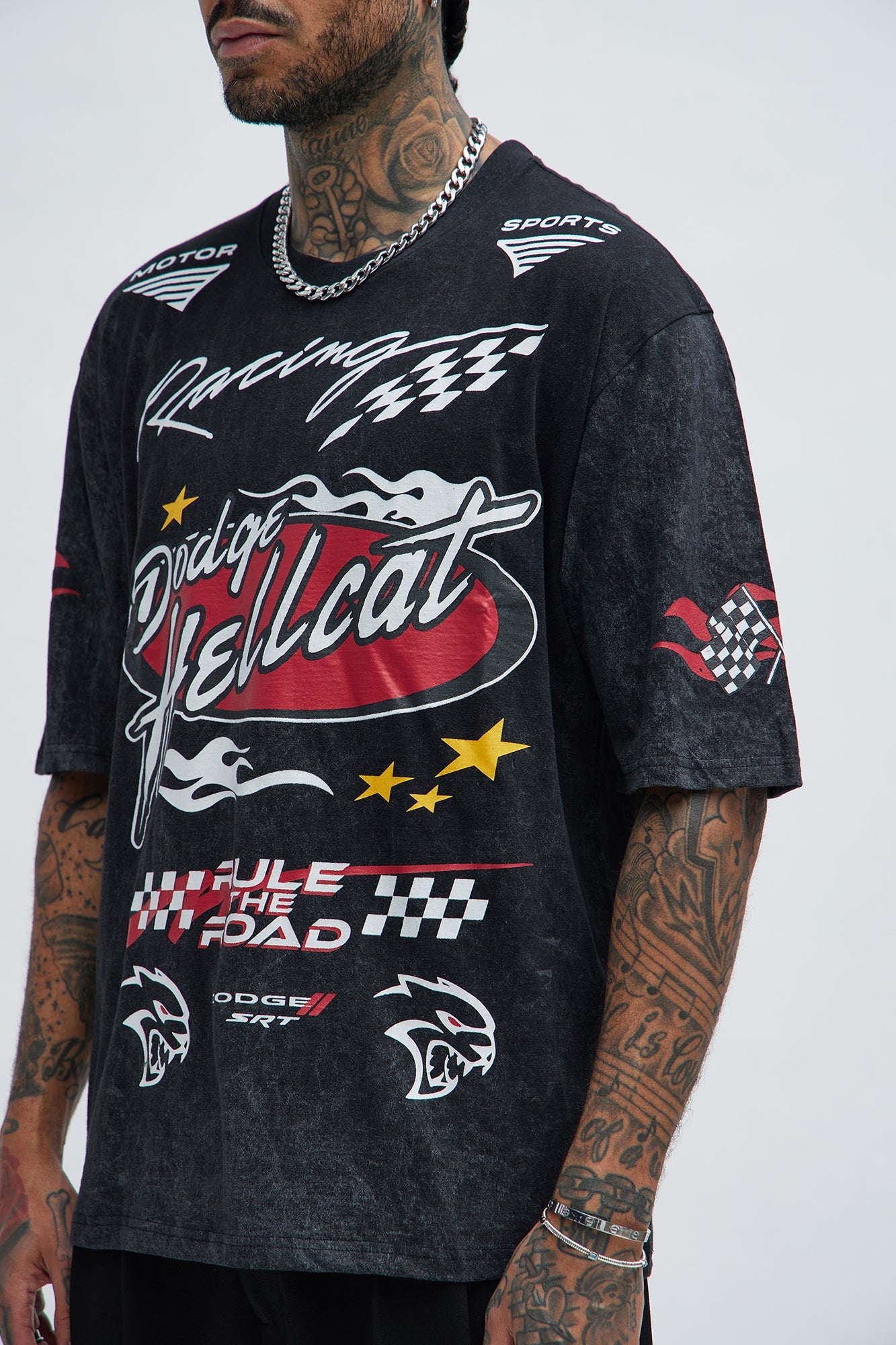 Dodge Hellcat Vintage Oversized Short Sleeve Tee - Grey