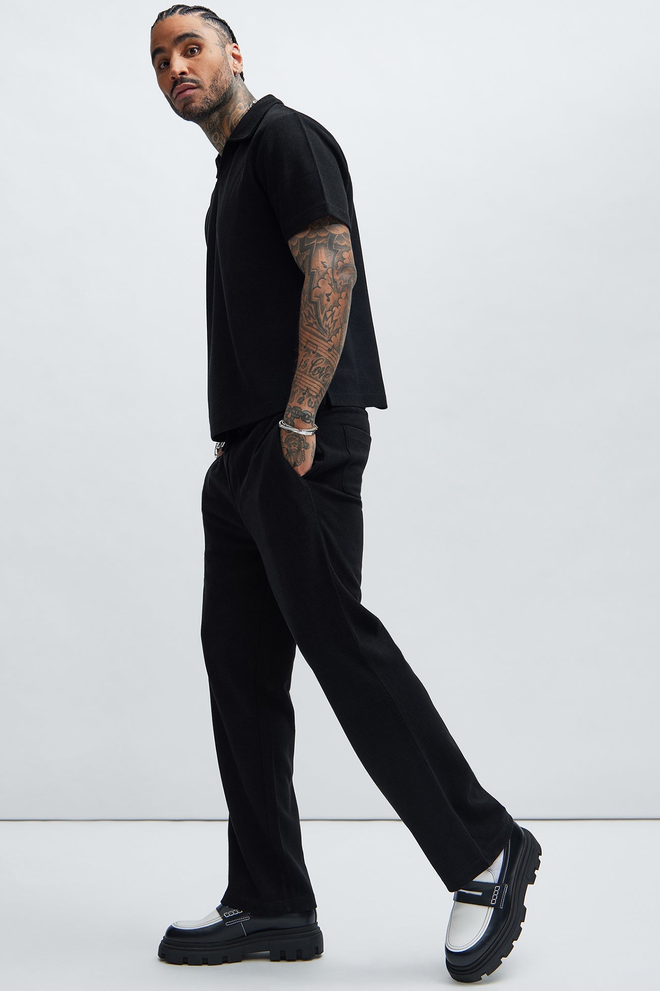 Cairo Textured Straight Pants - Black