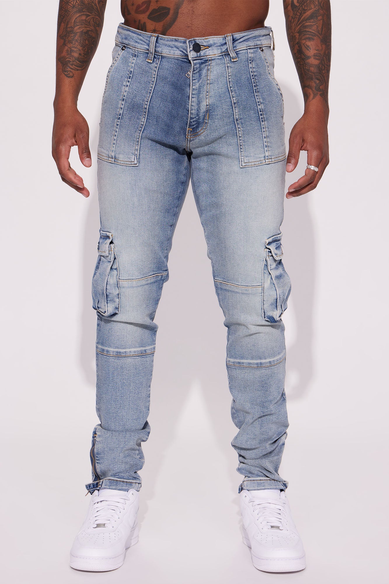 Out Of Control Stacked Skinny Jeans - Light Blue Wash