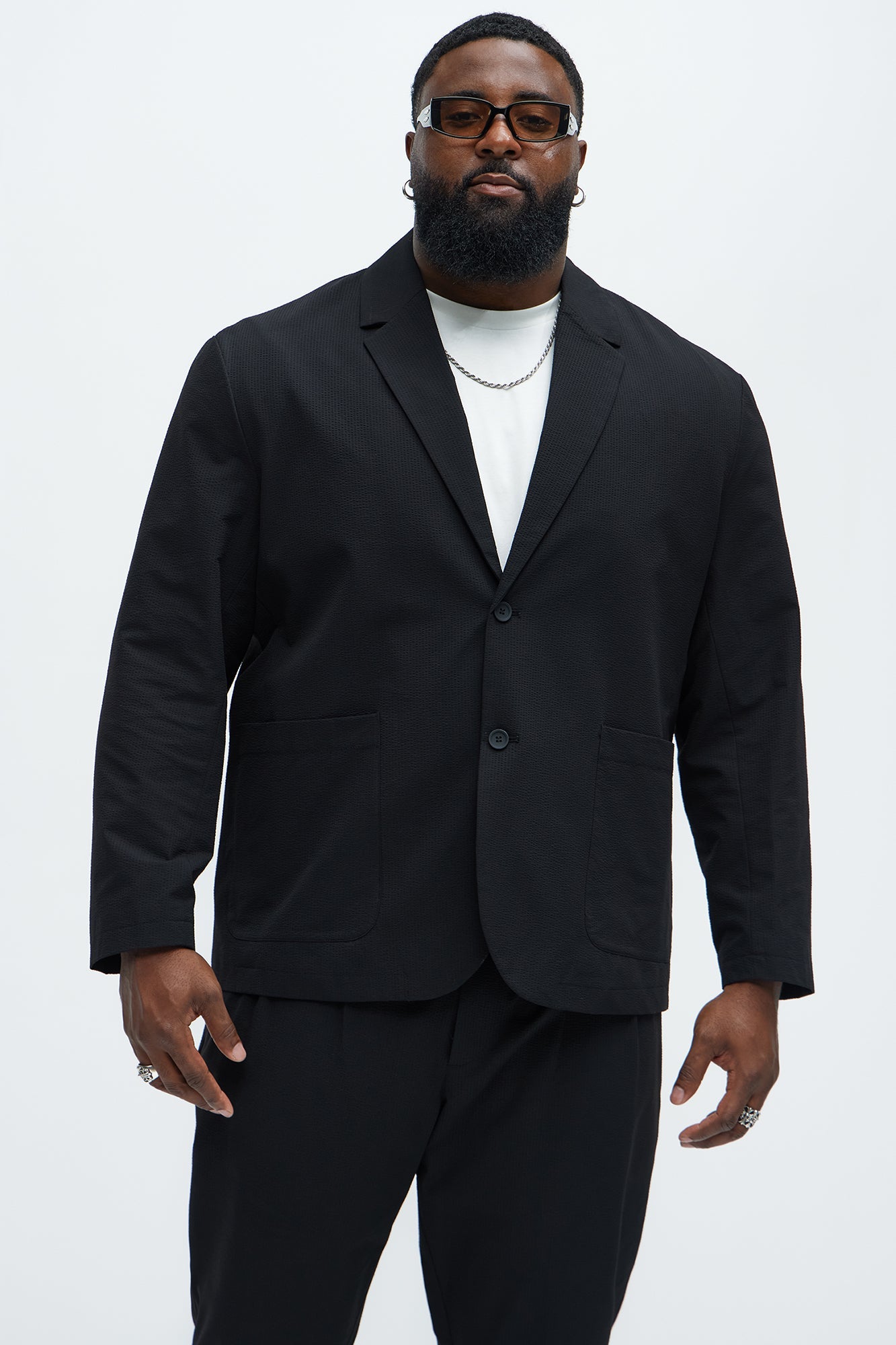 Seersucker Casual Blazer - Black