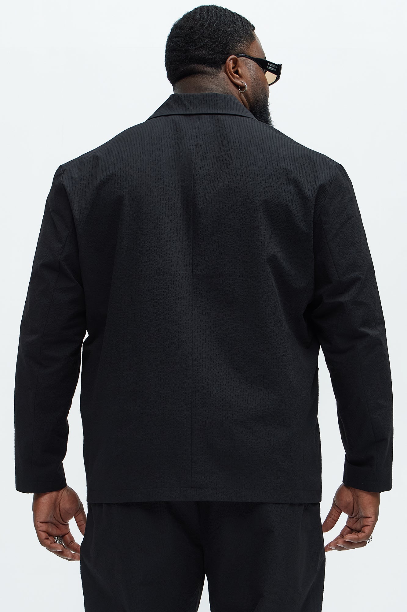 Seersucker Casual Blazer - Black