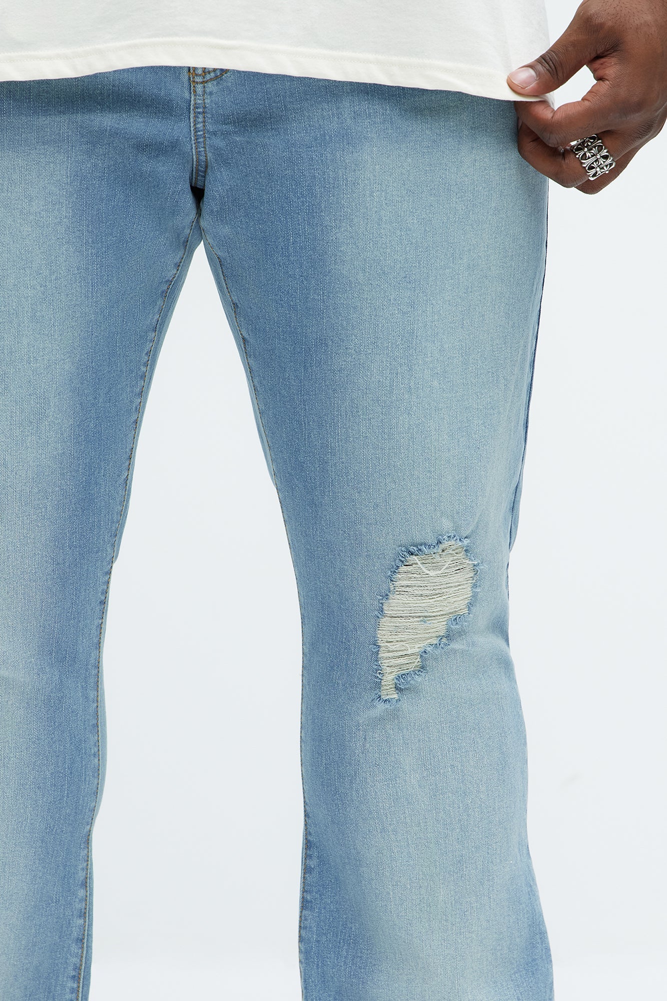 Take No L's Stacked Slim Flared Jeans - Medium Blue Wash