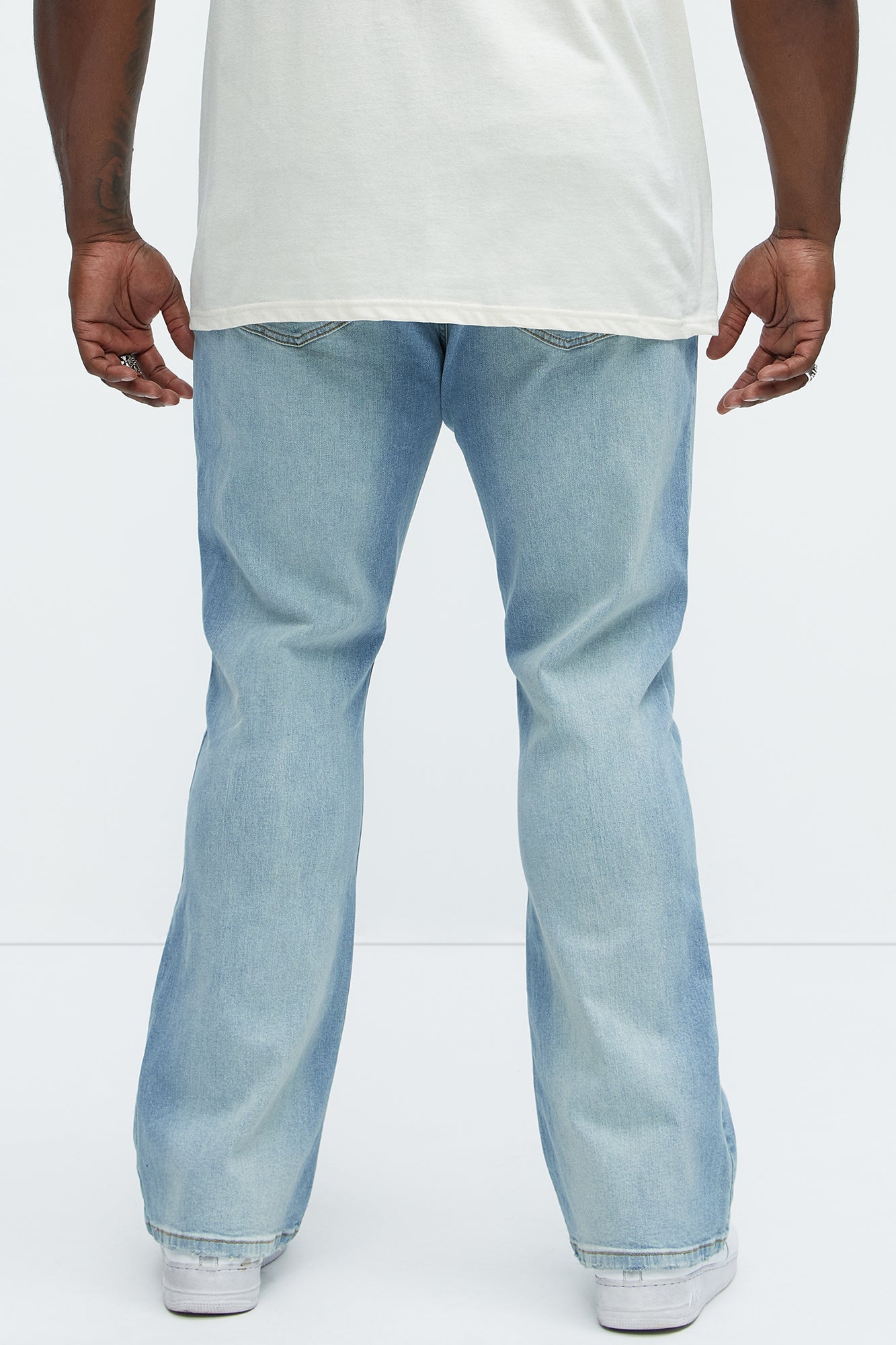 Take No L's Stacked Slim Flared Jeans - Medium Blue Wash