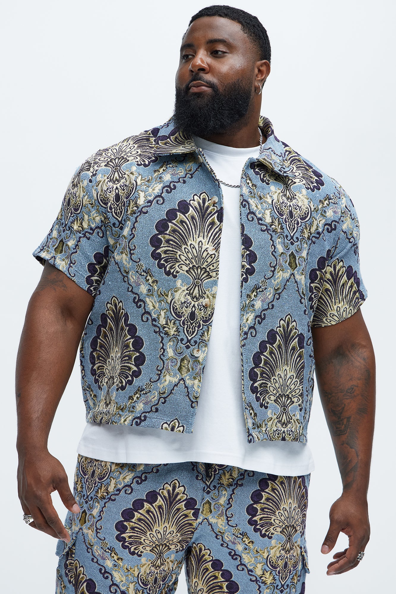 Highland Tapestry Short Sleeve Button Up Shirt - Blue/combo