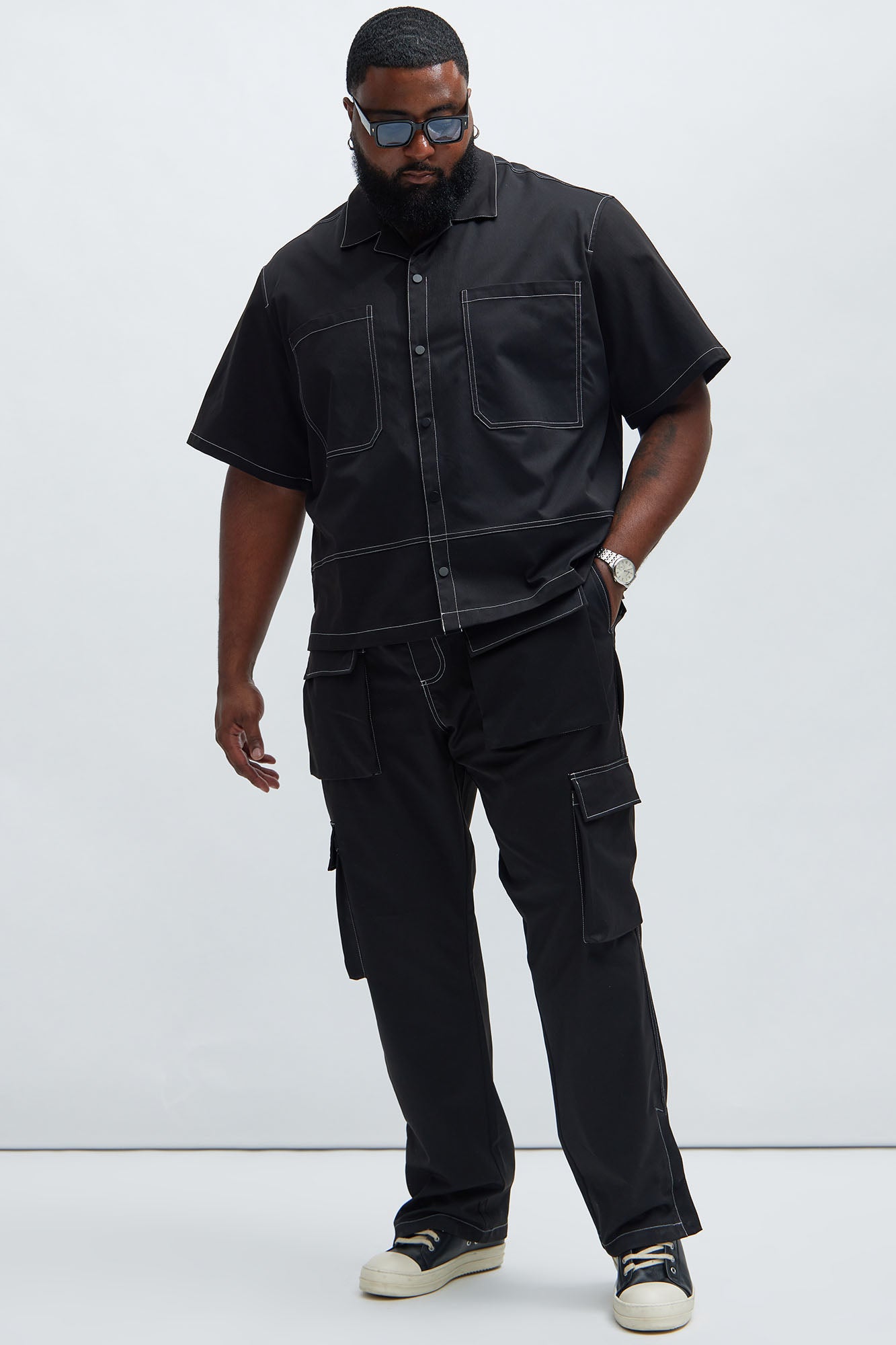 Curtis Contrast Stitch Boxy Shirt - Black