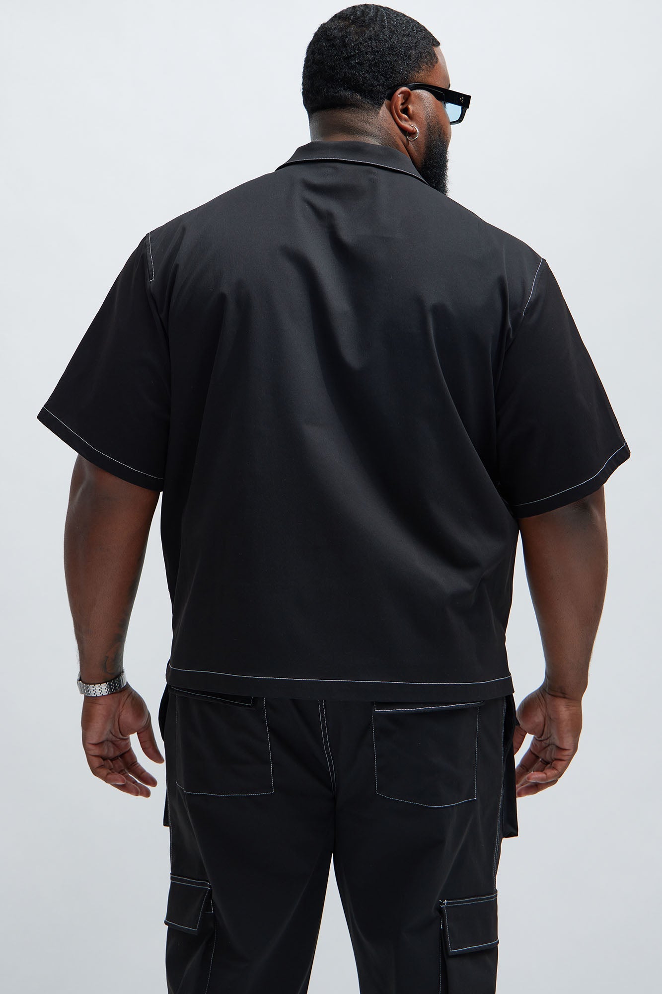 Curtis Contrast Stitch Boxy Shirt - Black