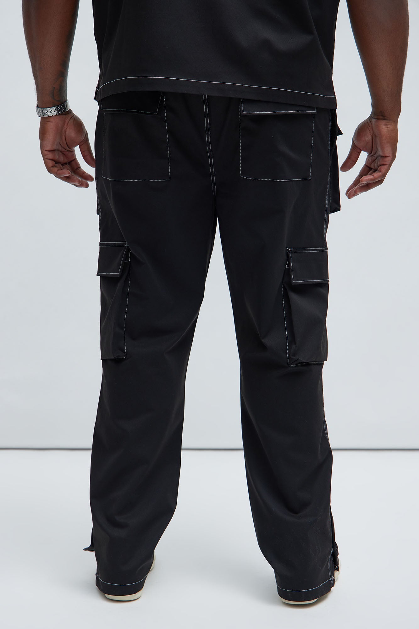 Curtis Contrast Stitch Relaxed Cargo Pants - Black