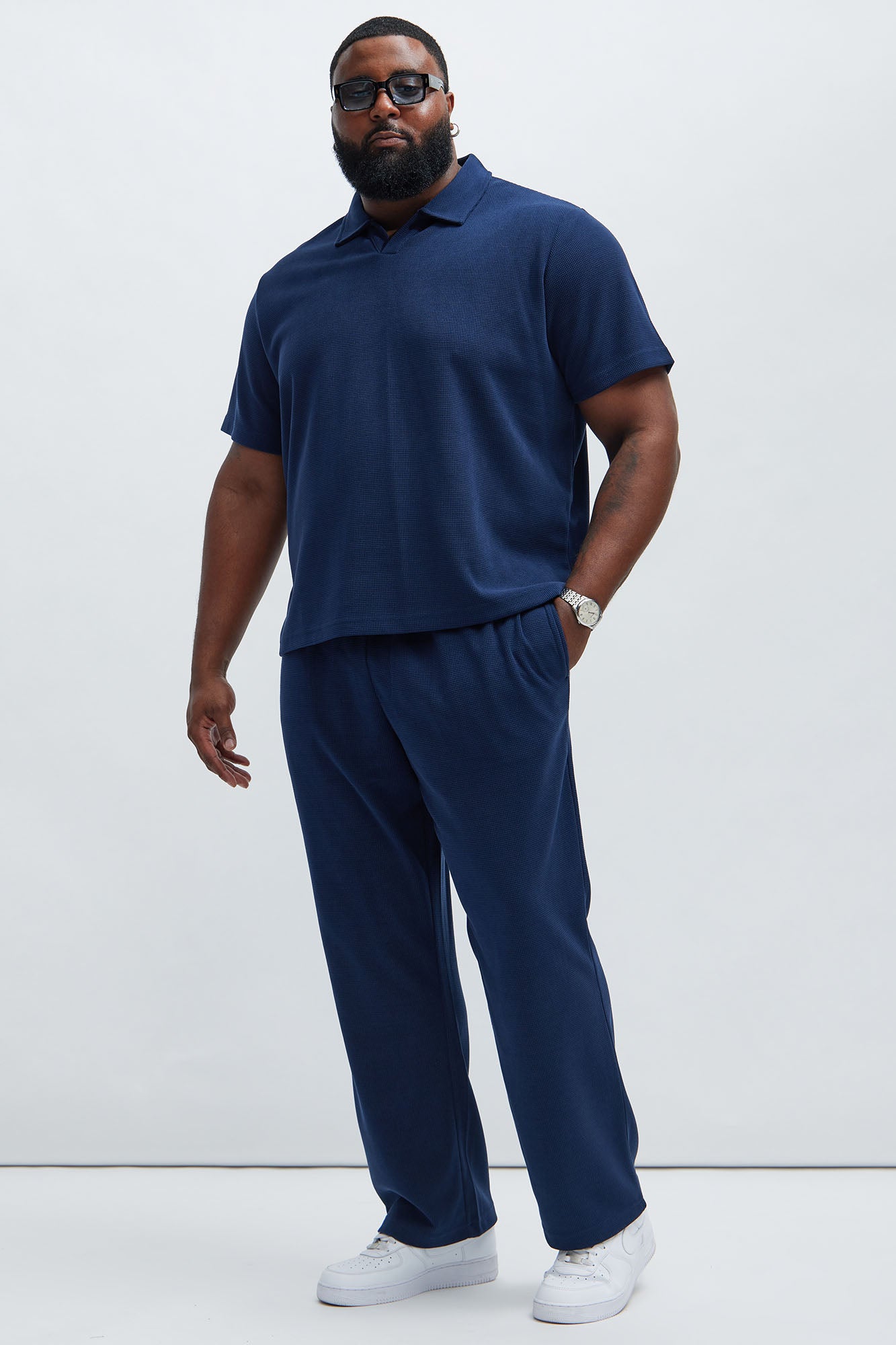 Cairo Textured Straight Pants - Navy