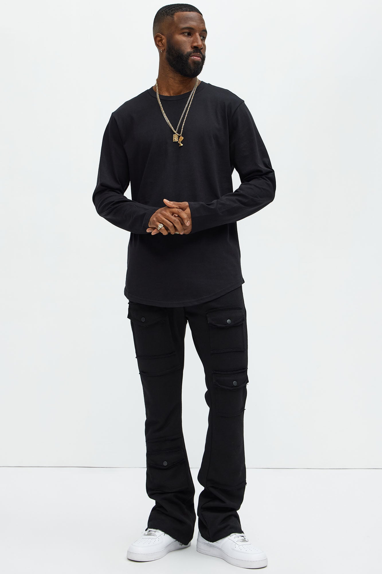 Essential Long Sleeve Scallop Tee - Black