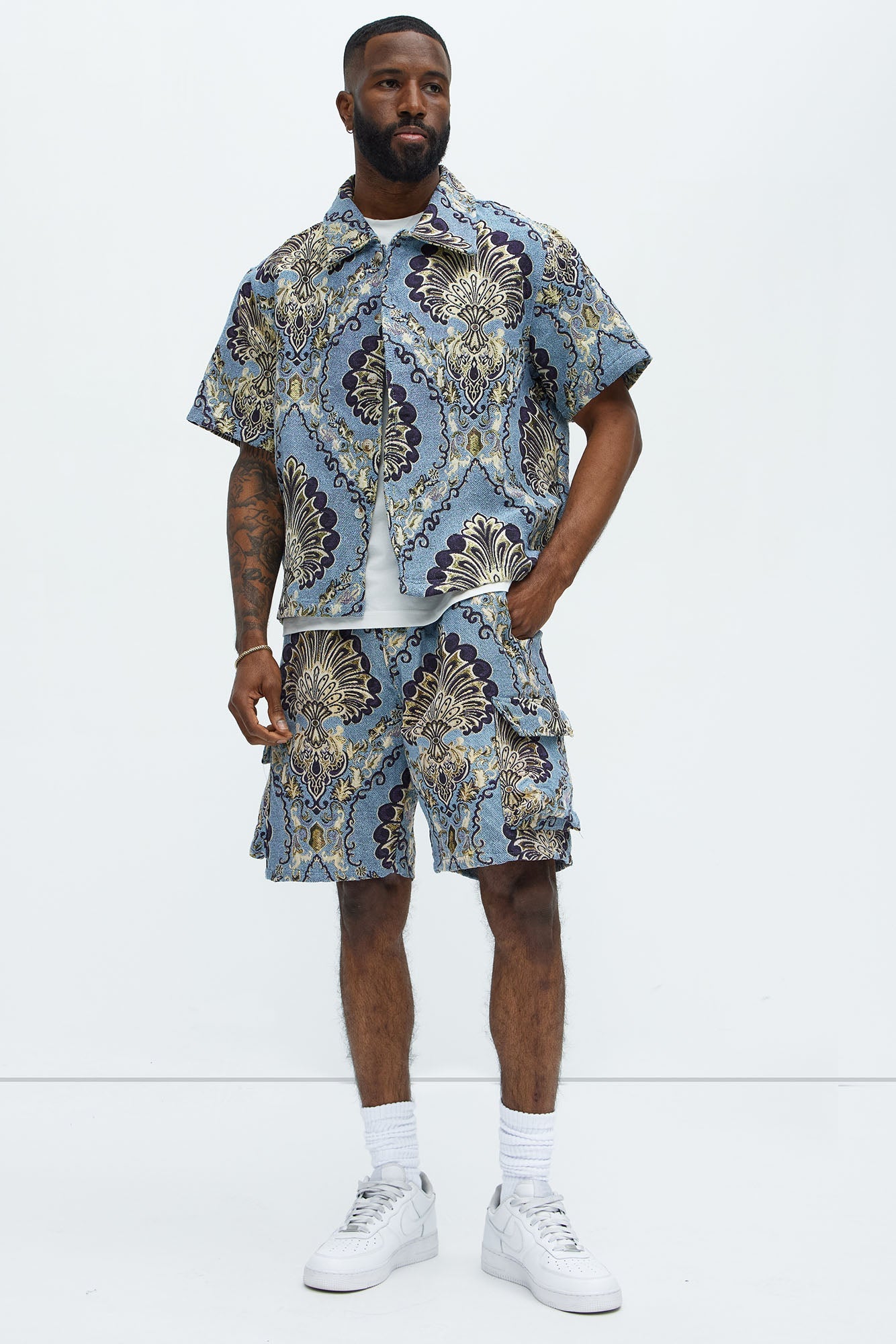 Highland Tapestry Short Sleeve Button Up Shirt - Blue/combo