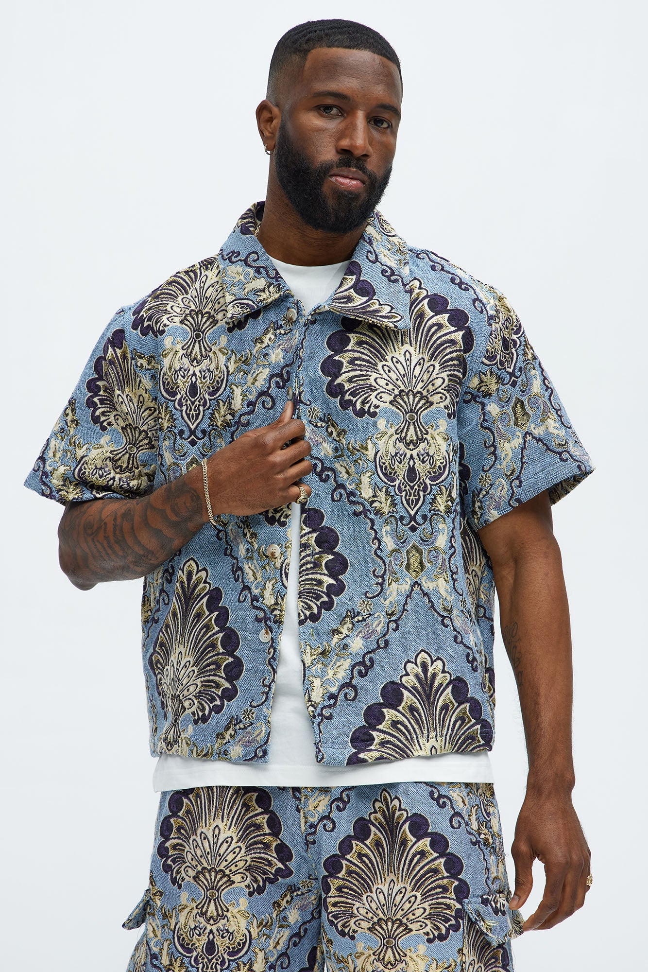 Highland Tapestry Short Sleeve Button Up Shirt - Blue/combo