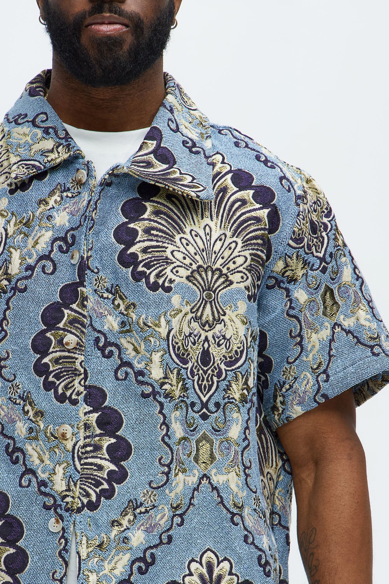 Highland Tapestry Short Sleeve Button Up Shirt - Blue/combo