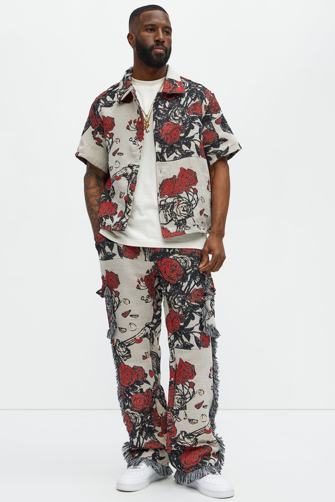 Straight Petals Tapestry Cargo Pants - Red/combo