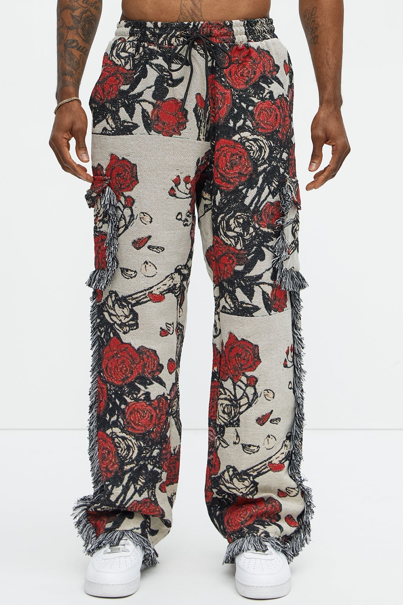 Straight Petals Tapestry Cargo Pants - Red/combo
