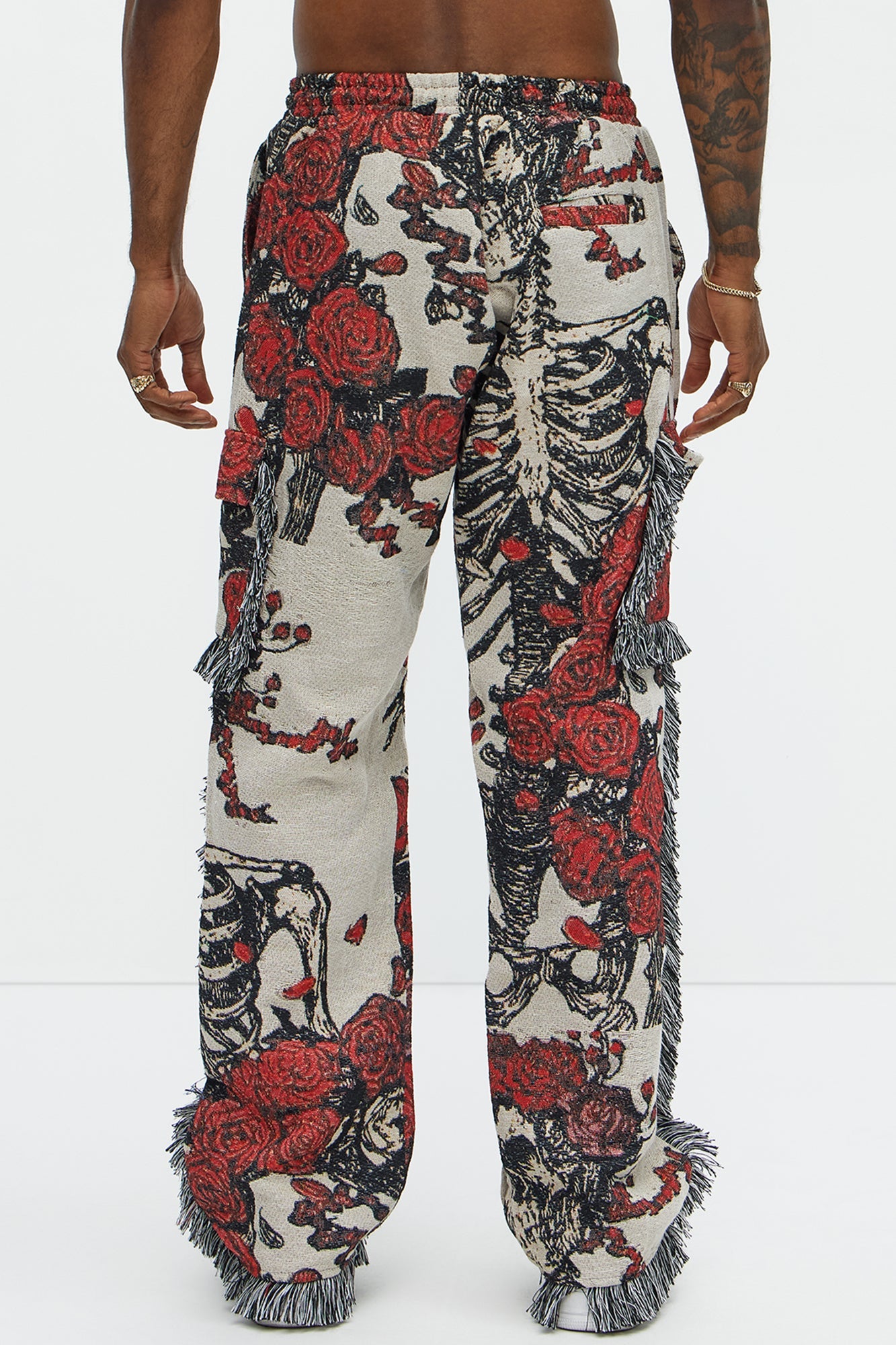 Straight Petals Tapestry Cargo Pants - Red/combo
