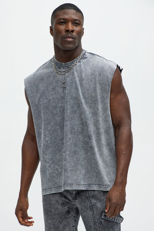 Relaxed Vintage Wash Heavyweight Muscle Tee - Grey/Smoke