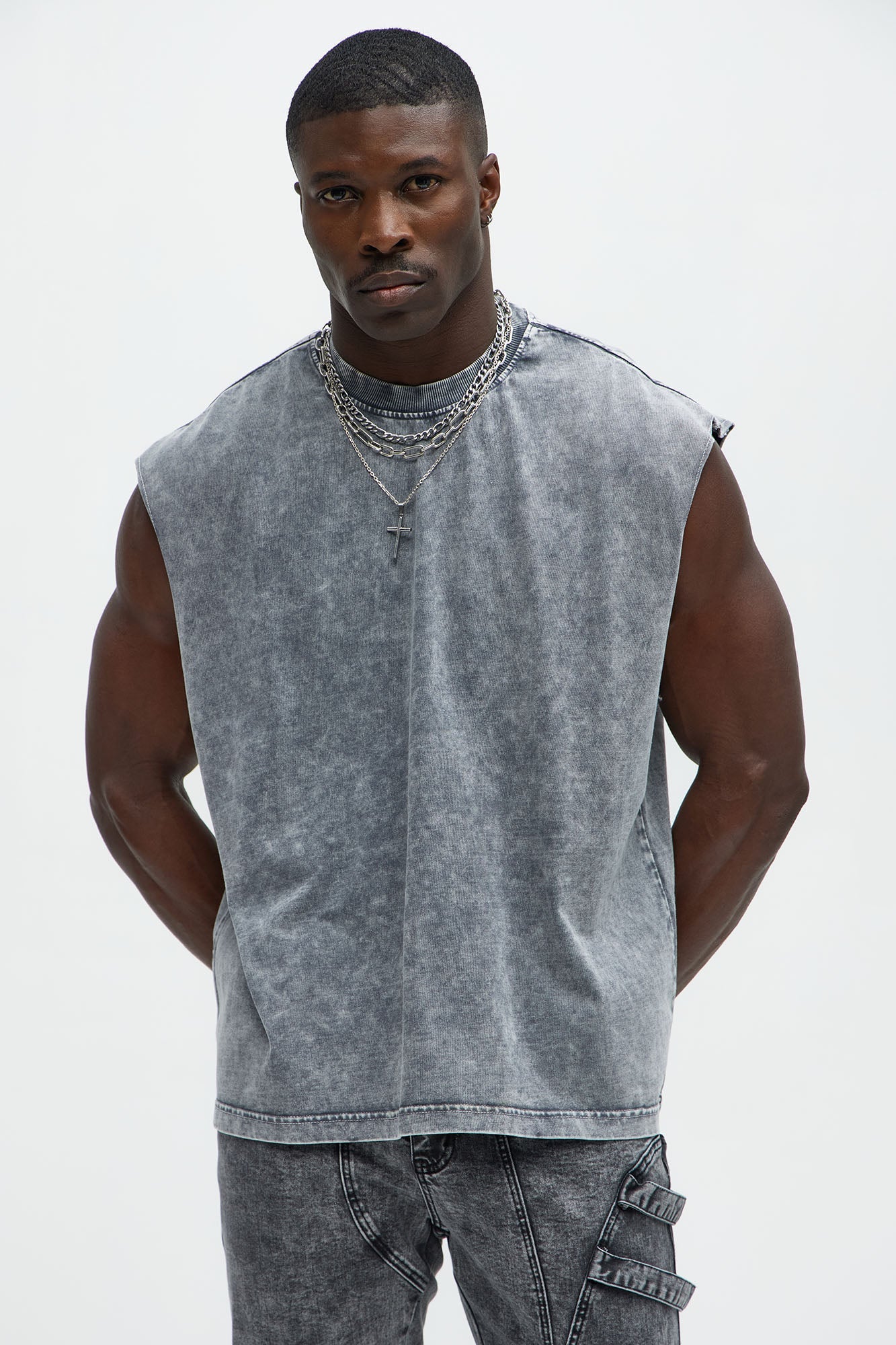 Relaxed Vintage Wash Heavyweight Muscle Tee - Grey/Smoke