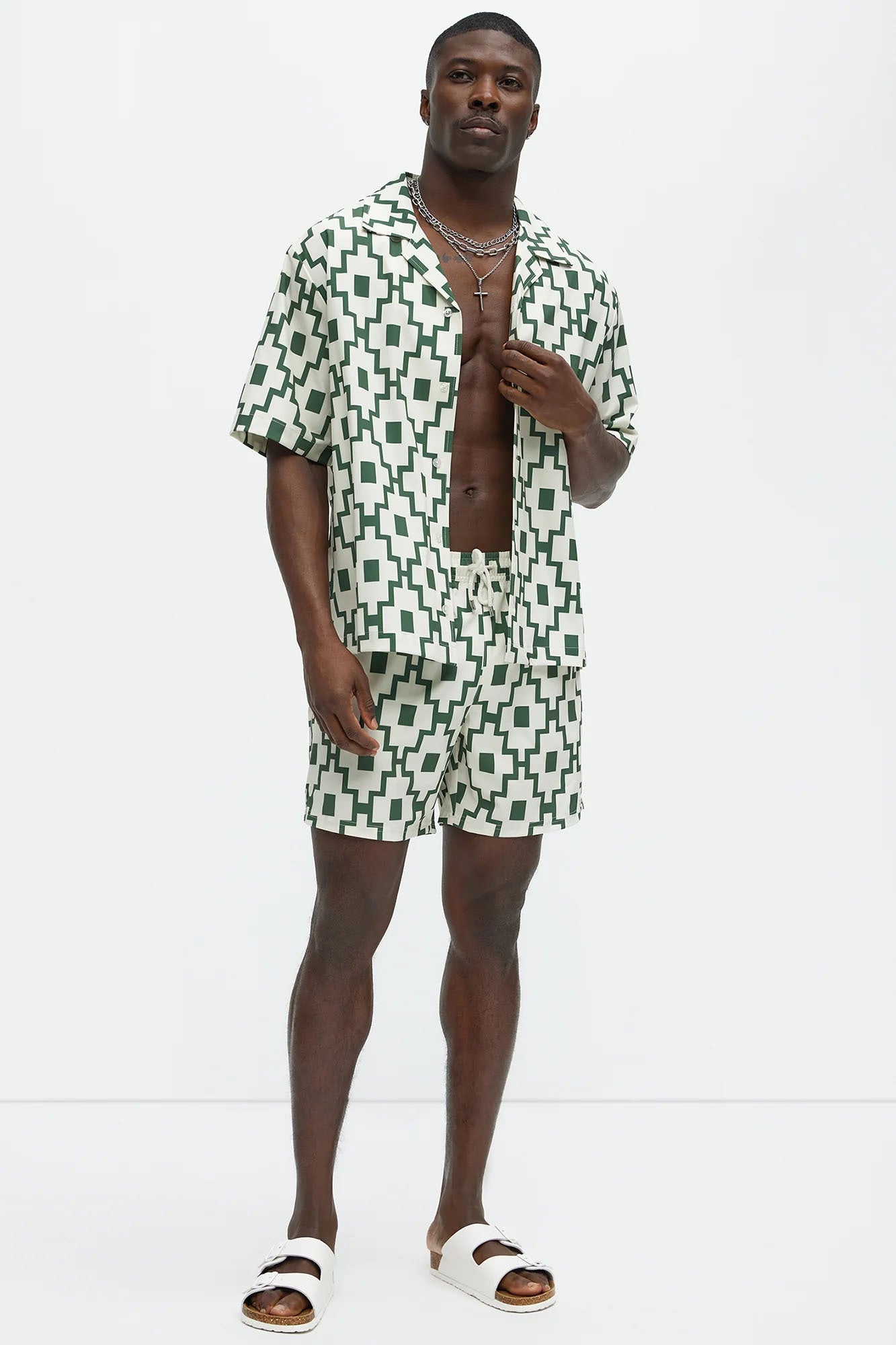 Mosaic Printed Swim Trunk Mid - Cream/combo