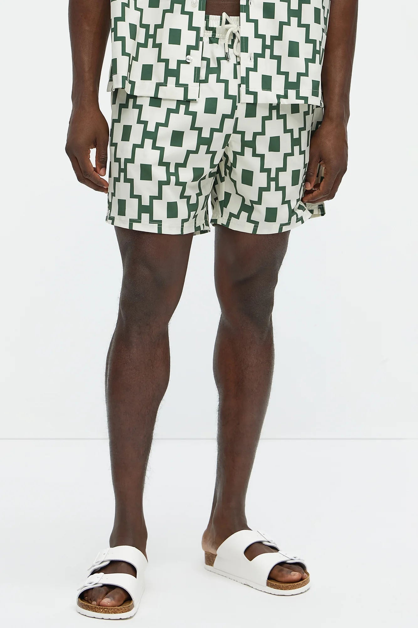 Mosaic Printed Swim Trunk Mid - Cream/combo