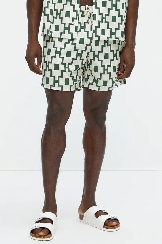 Mosaic Printed Swim Trunk Mid - Cream/combo