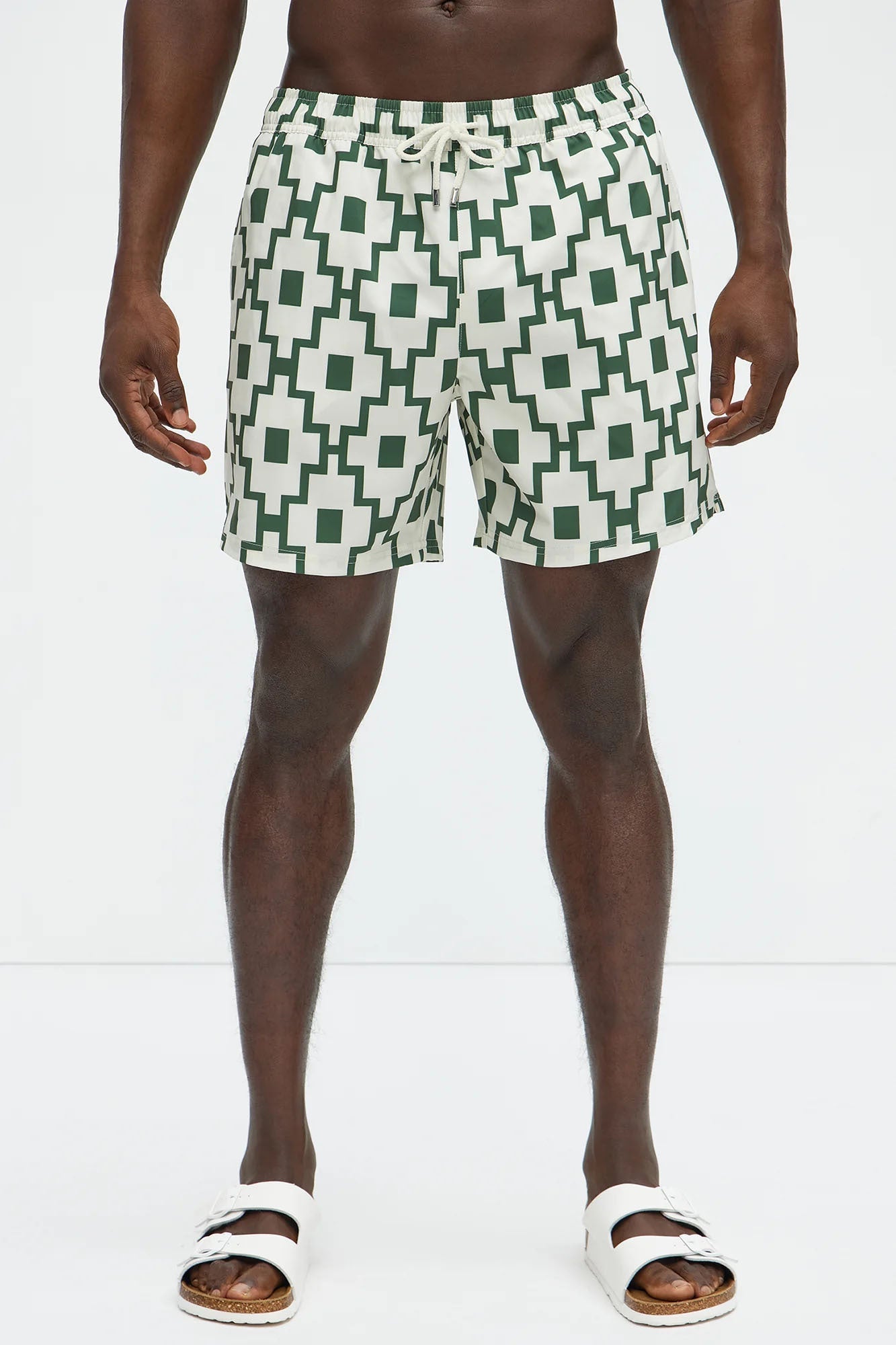 Mosaic Printed Swim Trunk Mid - Cream/combo