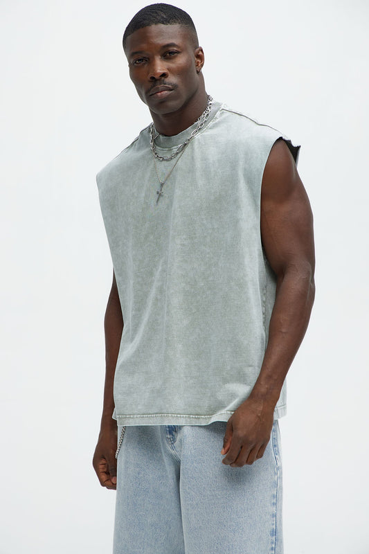 Relaxed Vintage Wash Heavyweight Muscle Tee - Sage