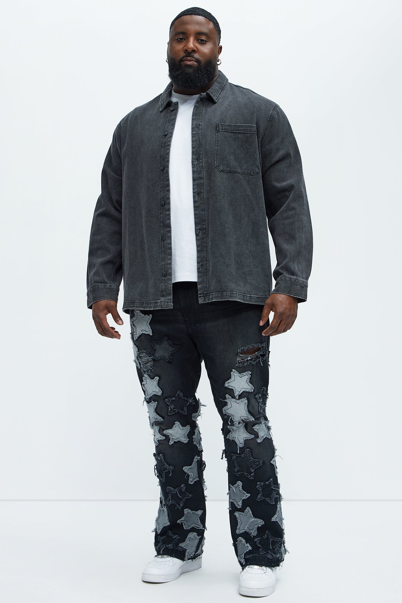 Counting Stars Stacked Slim Flare Jeans - Black Wash