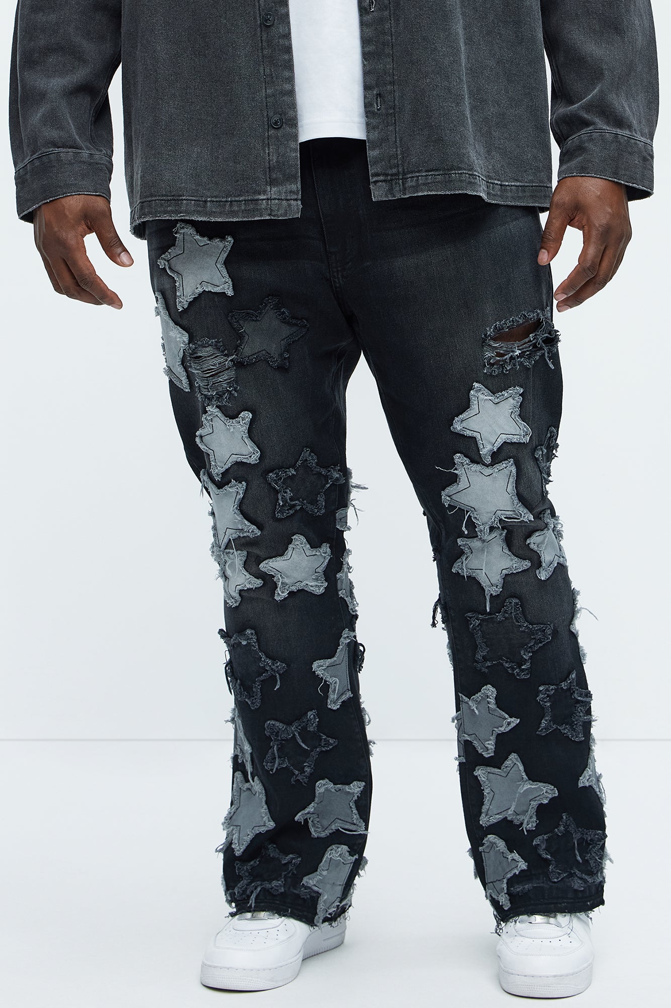 Counting Stars Stacked Slim Flare Jeans - Black Wash