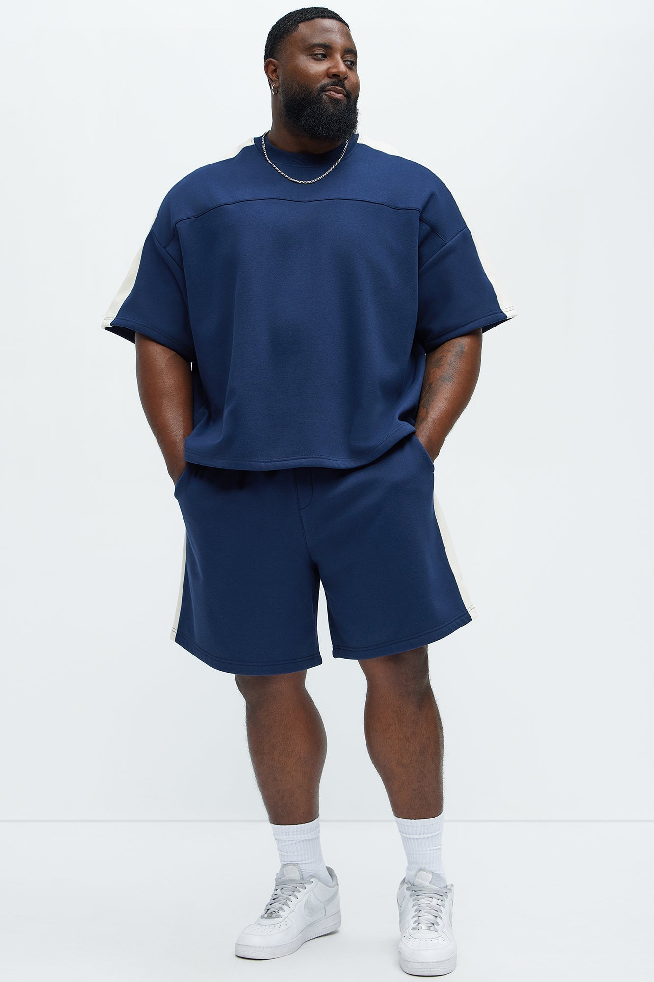 Tyson Oversized Heavyweight Striped Shorts - Navy