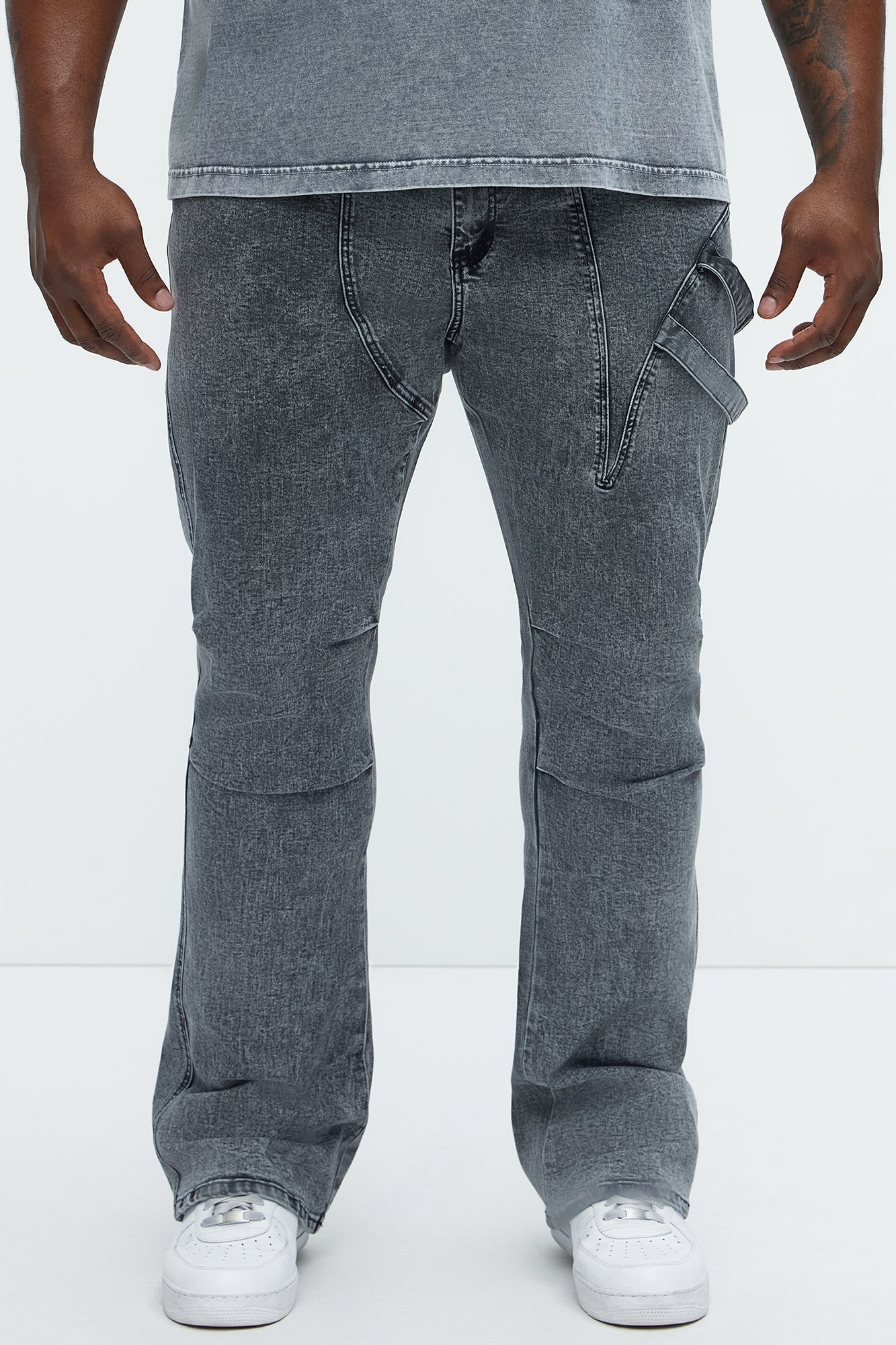 Daly Asymmetrical Stacked Slim Flare Jeans - Grey
