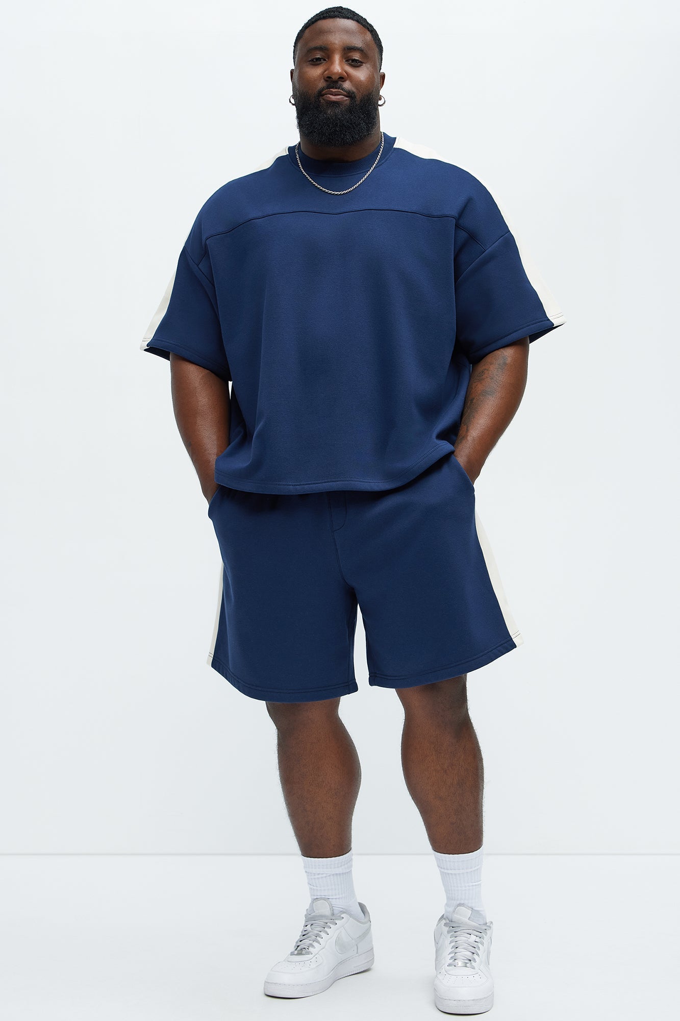 Tyson Oversized Heavyweight Striped Tee - Navy