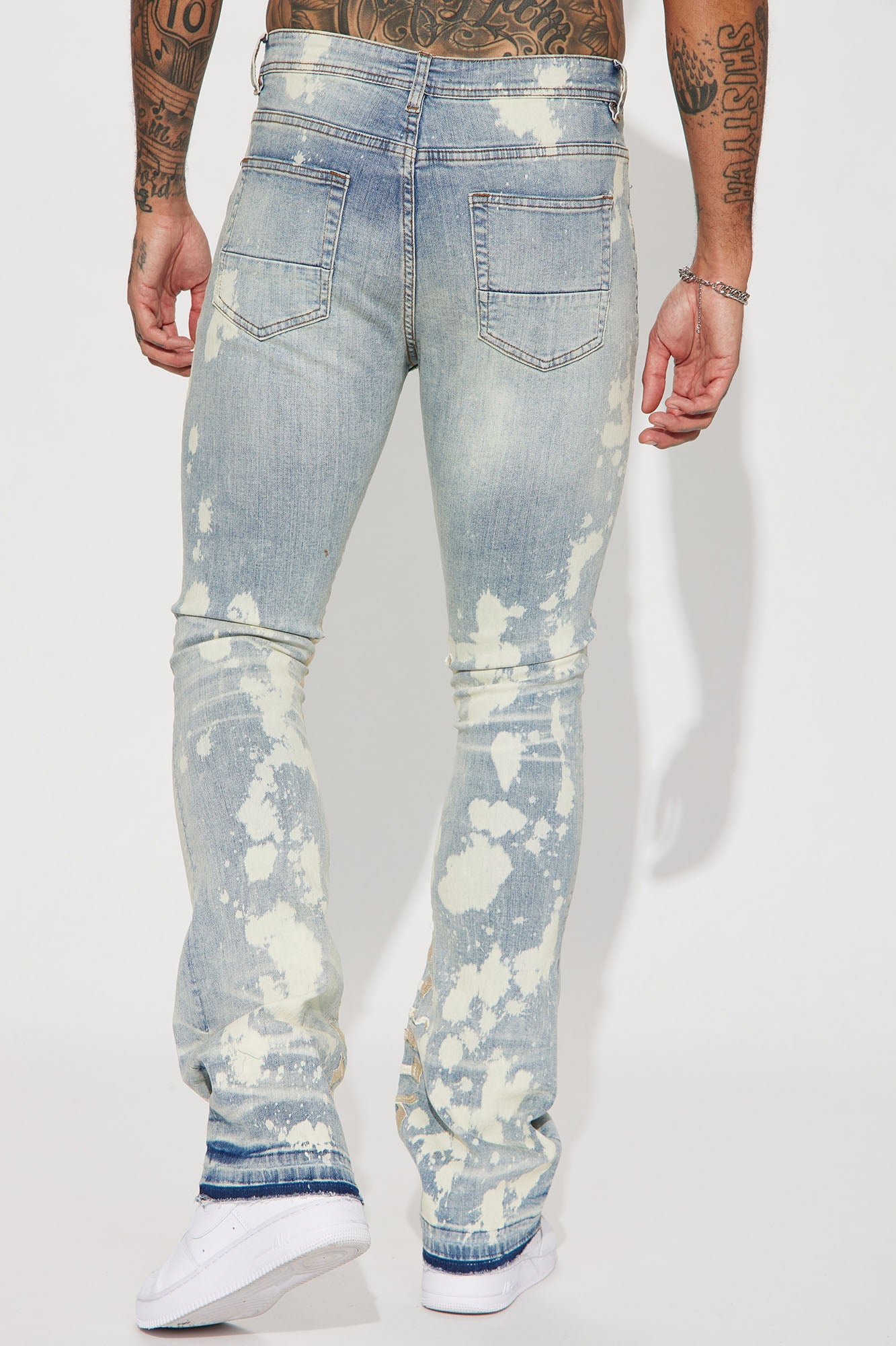 Ruthless Embroidered Stacked Skinny Flare Jeans - Bleach Blue Wash