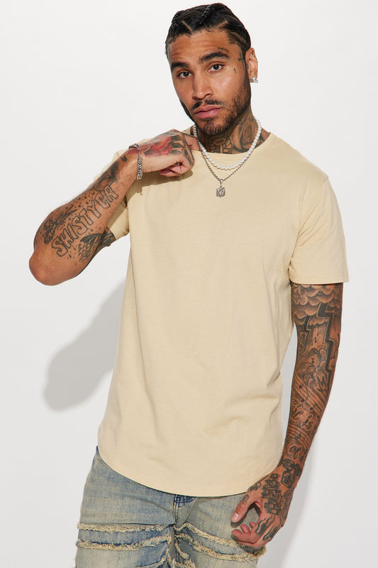 Essential Short Sleeve Scallop Crew Tee - Tan