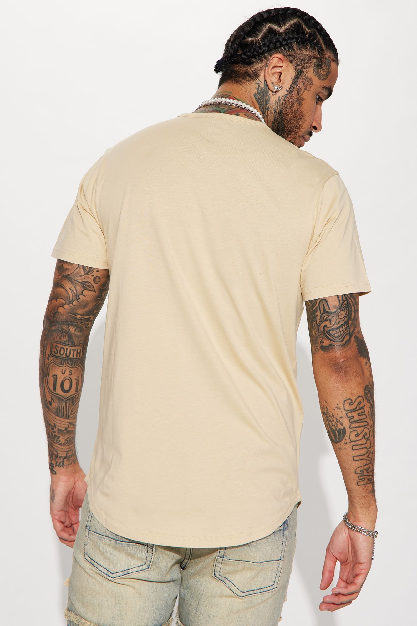 Essential Short Sleeve Scallop Crew Tee - Tan