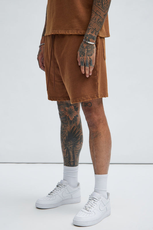 Tyson Heavy Wash Relaxed Shorts - Dark Brown
