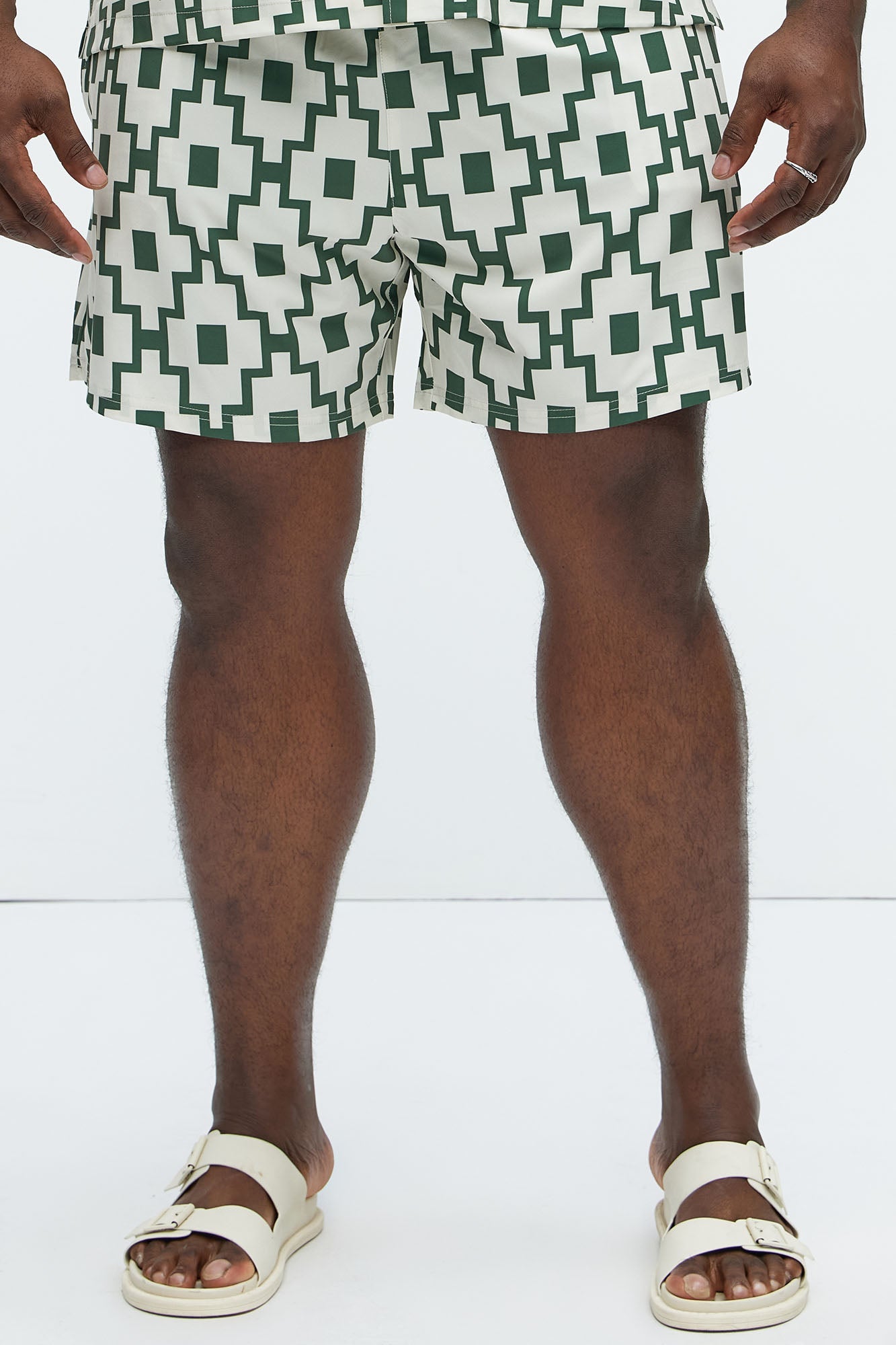 Mosaic Printed Swim Trunk Mid - Cream/combo