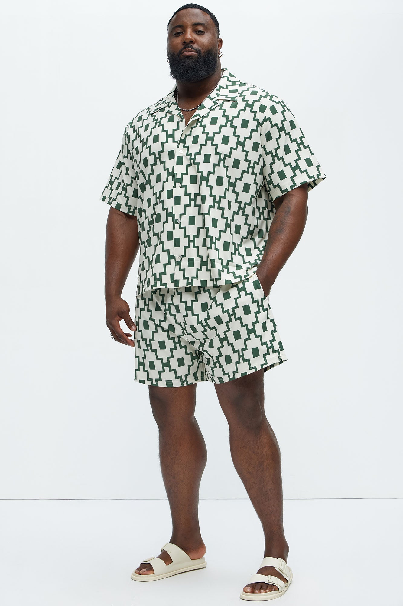 Mosaic Printed Swim Trunk Mid - Cream/combo