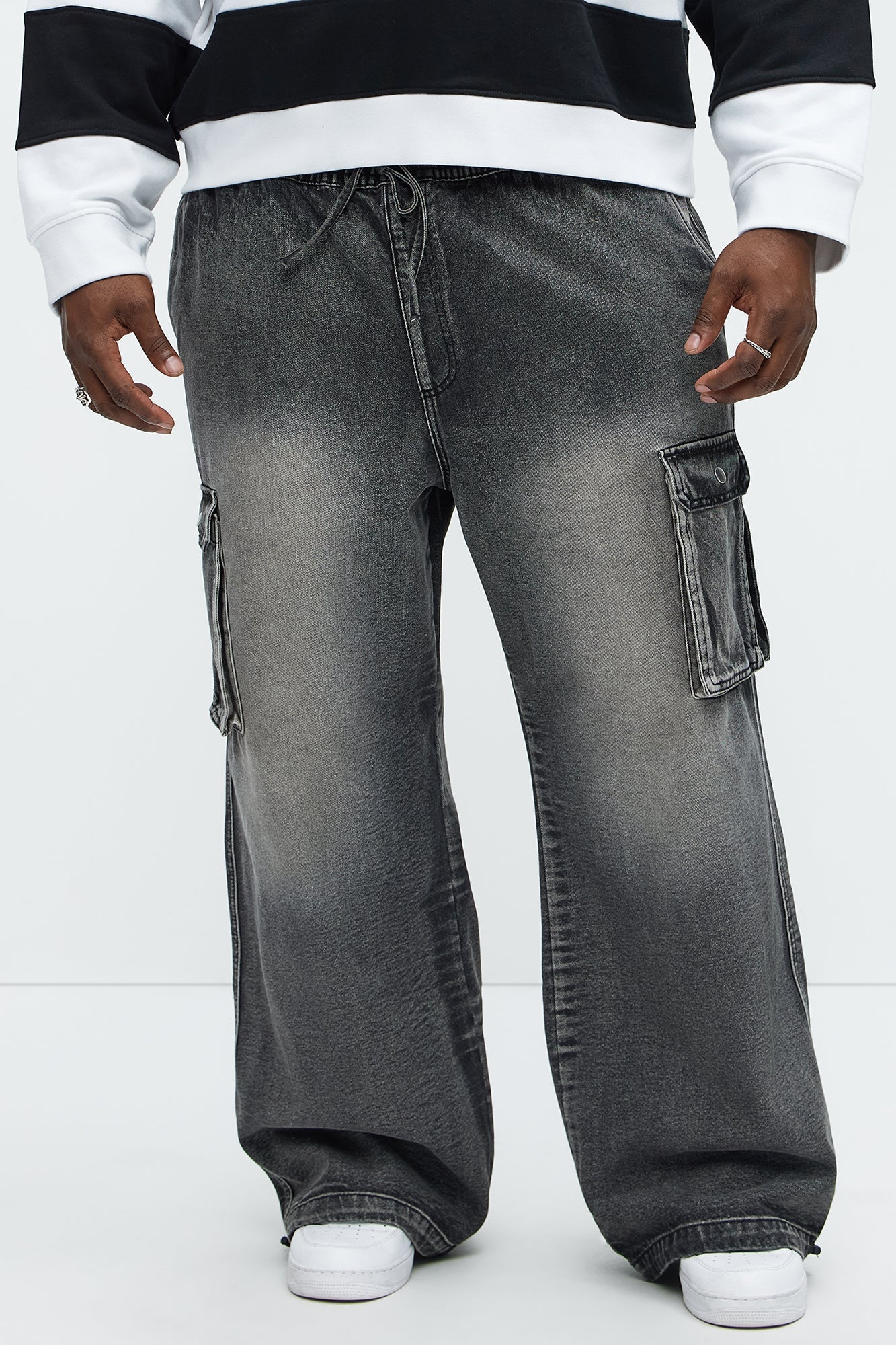 Stretch Waist Relaxed Baggy Jeans - Black Wash