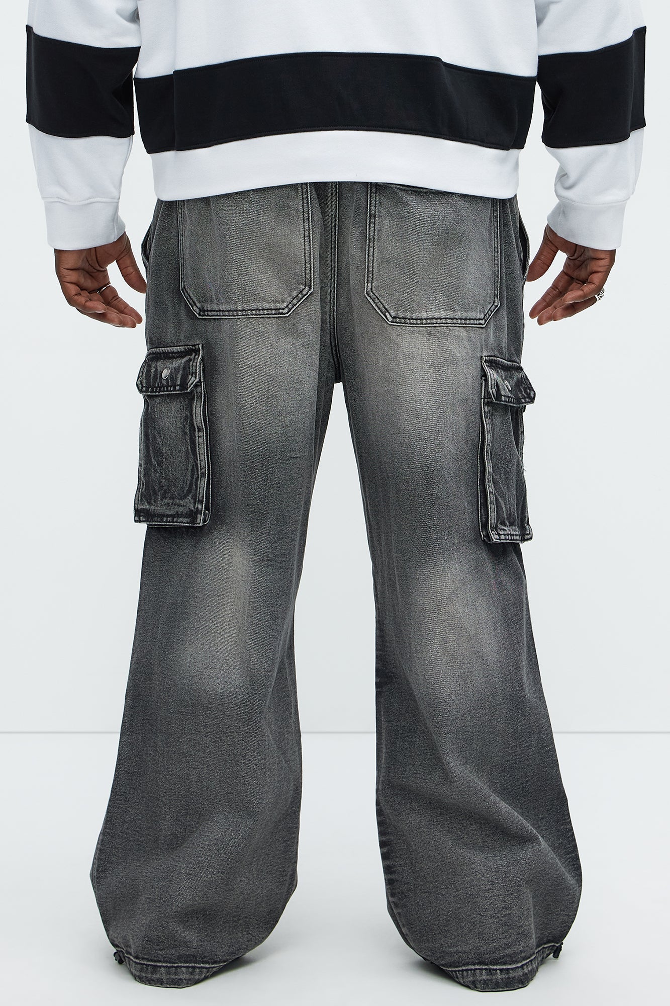 Stretch Waist Relaxed Baggy Jeans - Black Wash