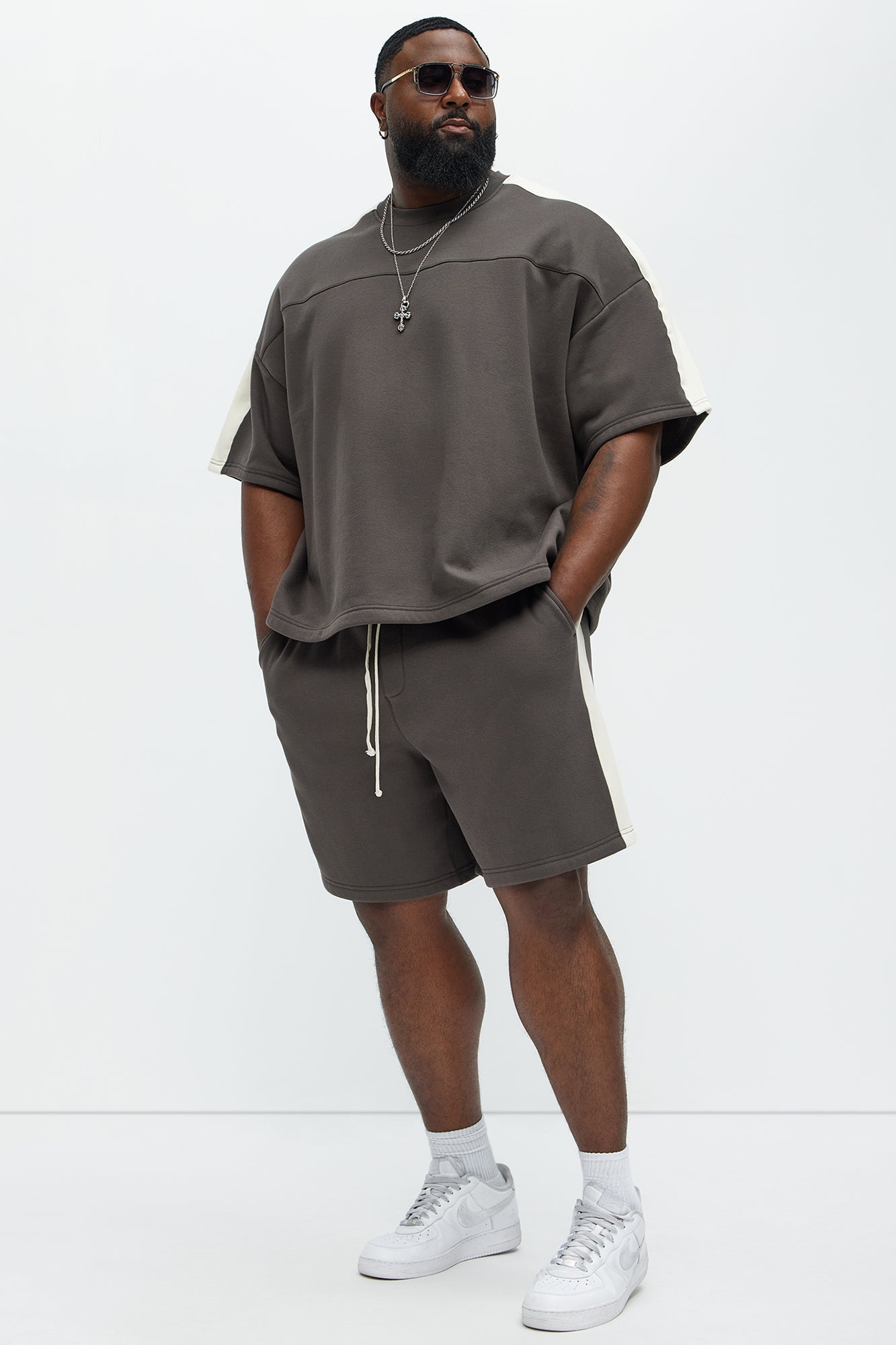 Tyson Oversized Heavyweight Striped Shorts - Olive