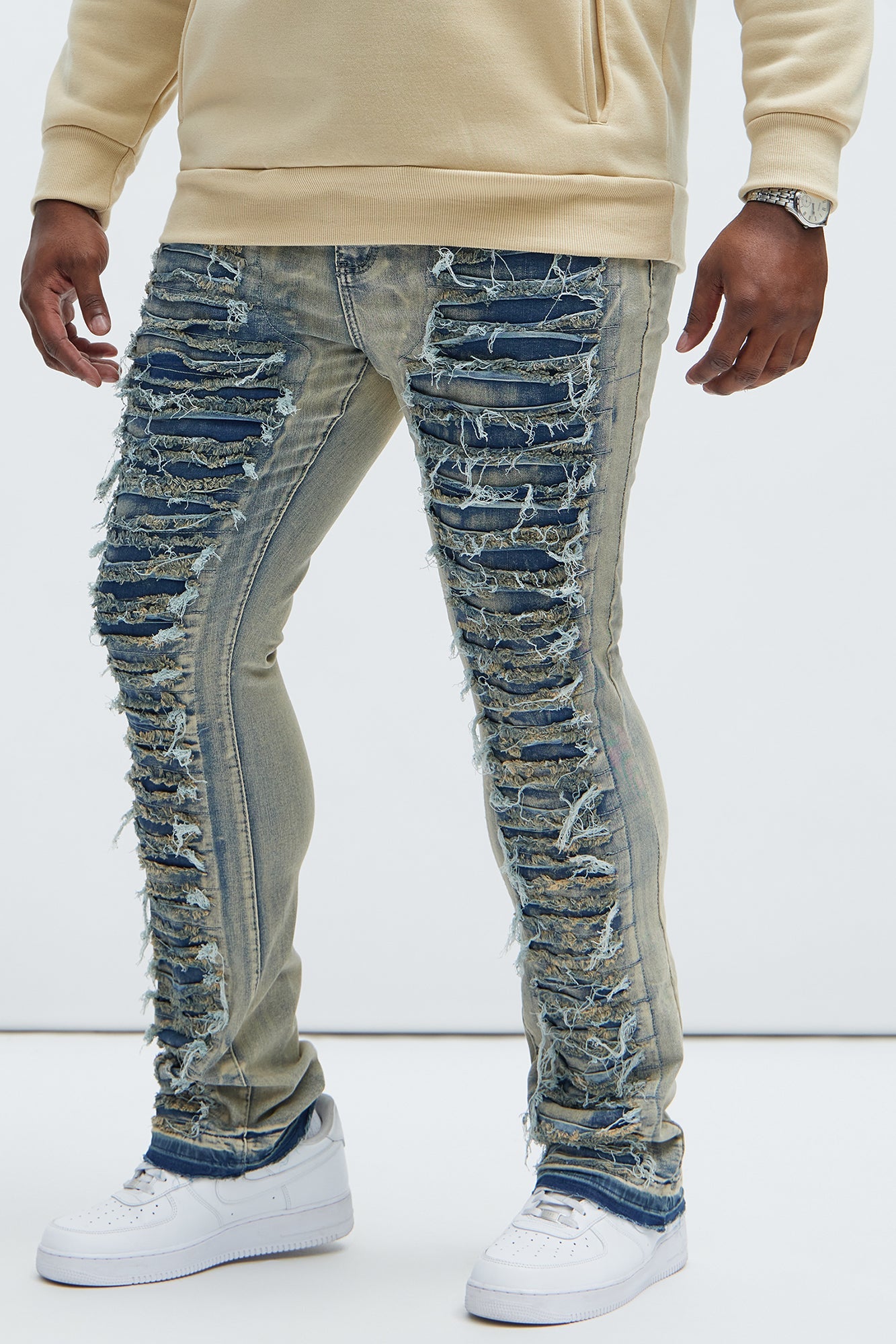 Got Me Destroyed Stacked Skinny Flare Jeans - Light Blue