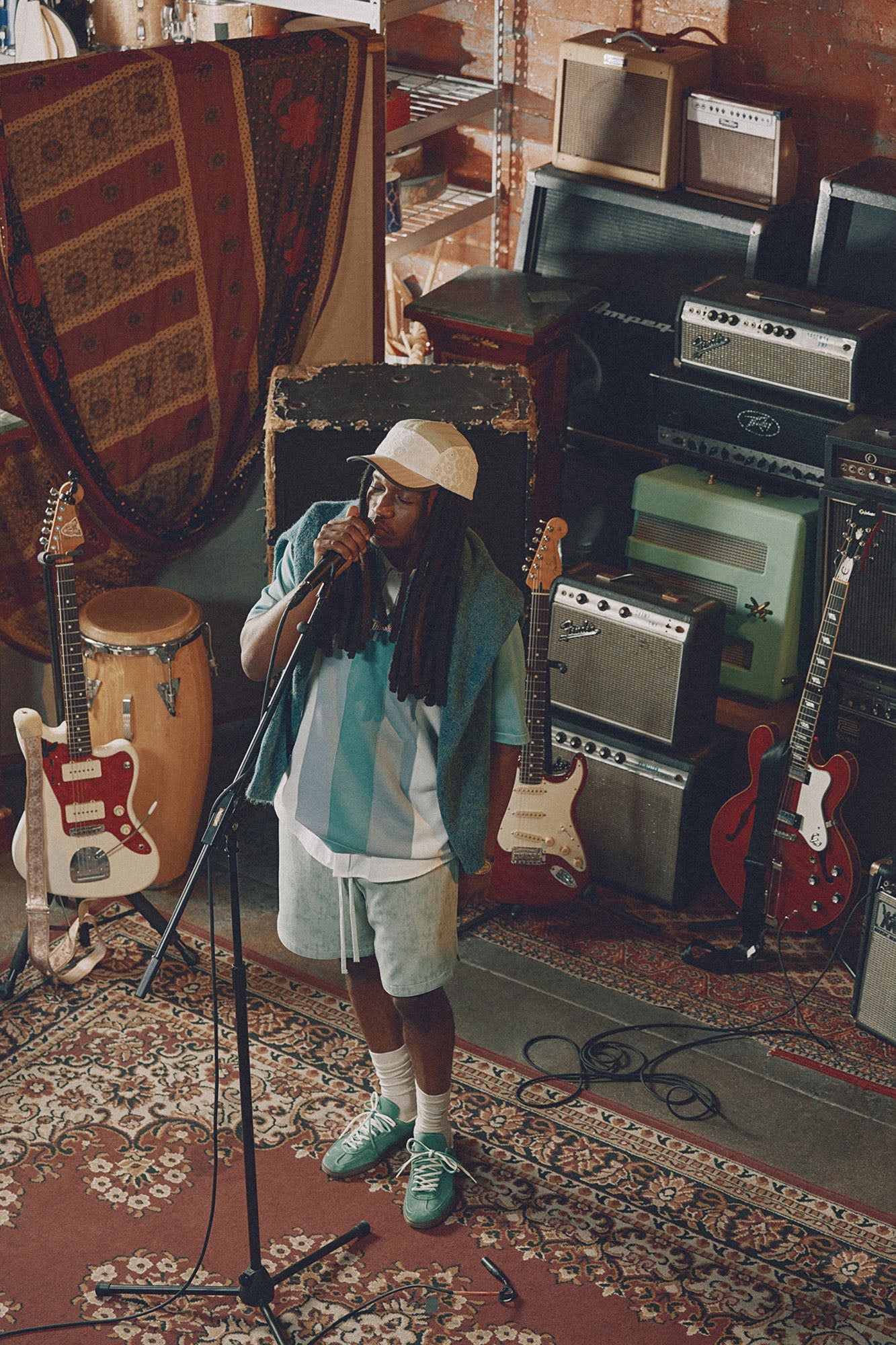 Brady Striped Knit Zip Polo - Sage/combo