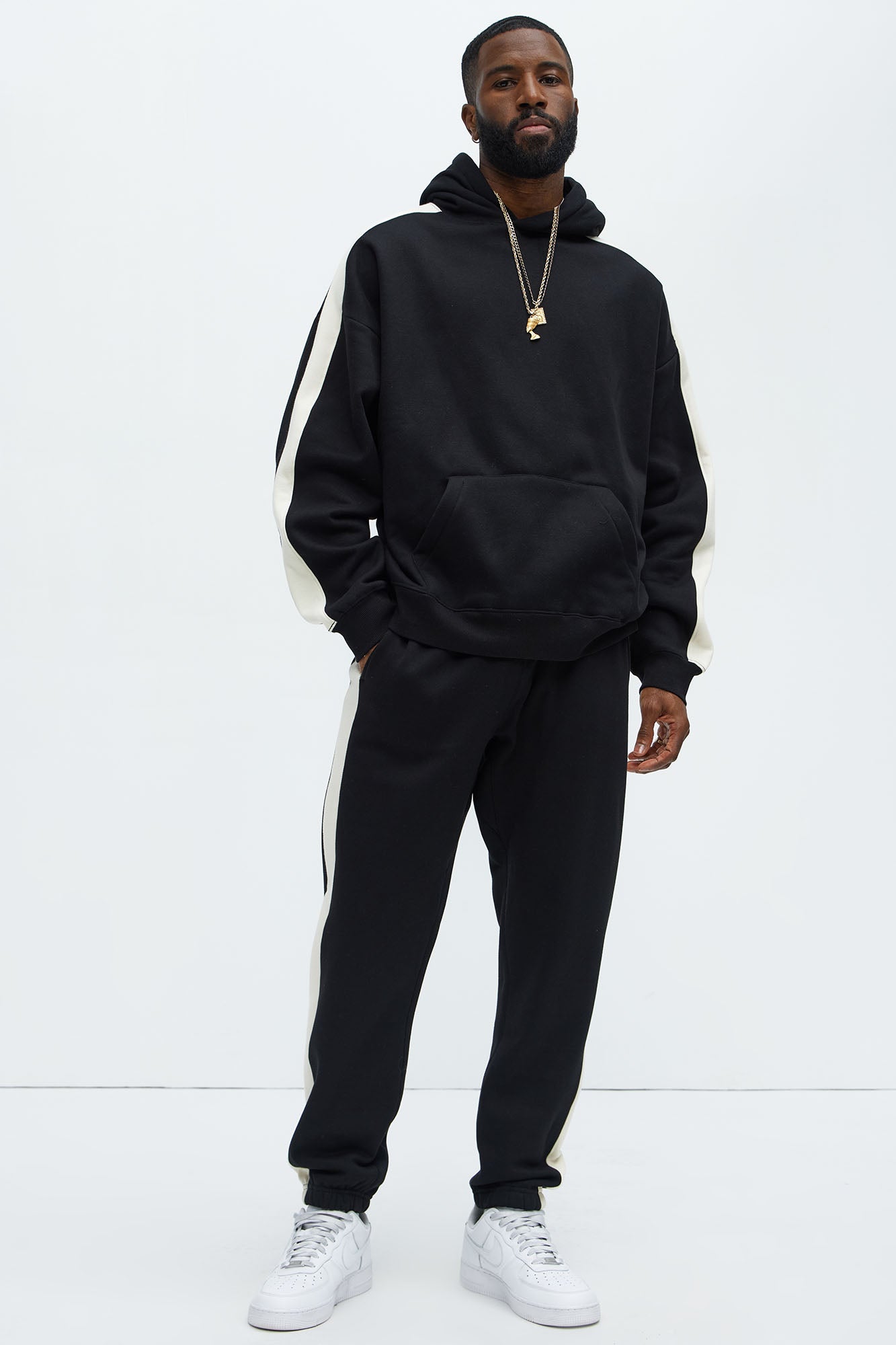 Tyson Heavyweight Oversized Striped Hoodie - Black
