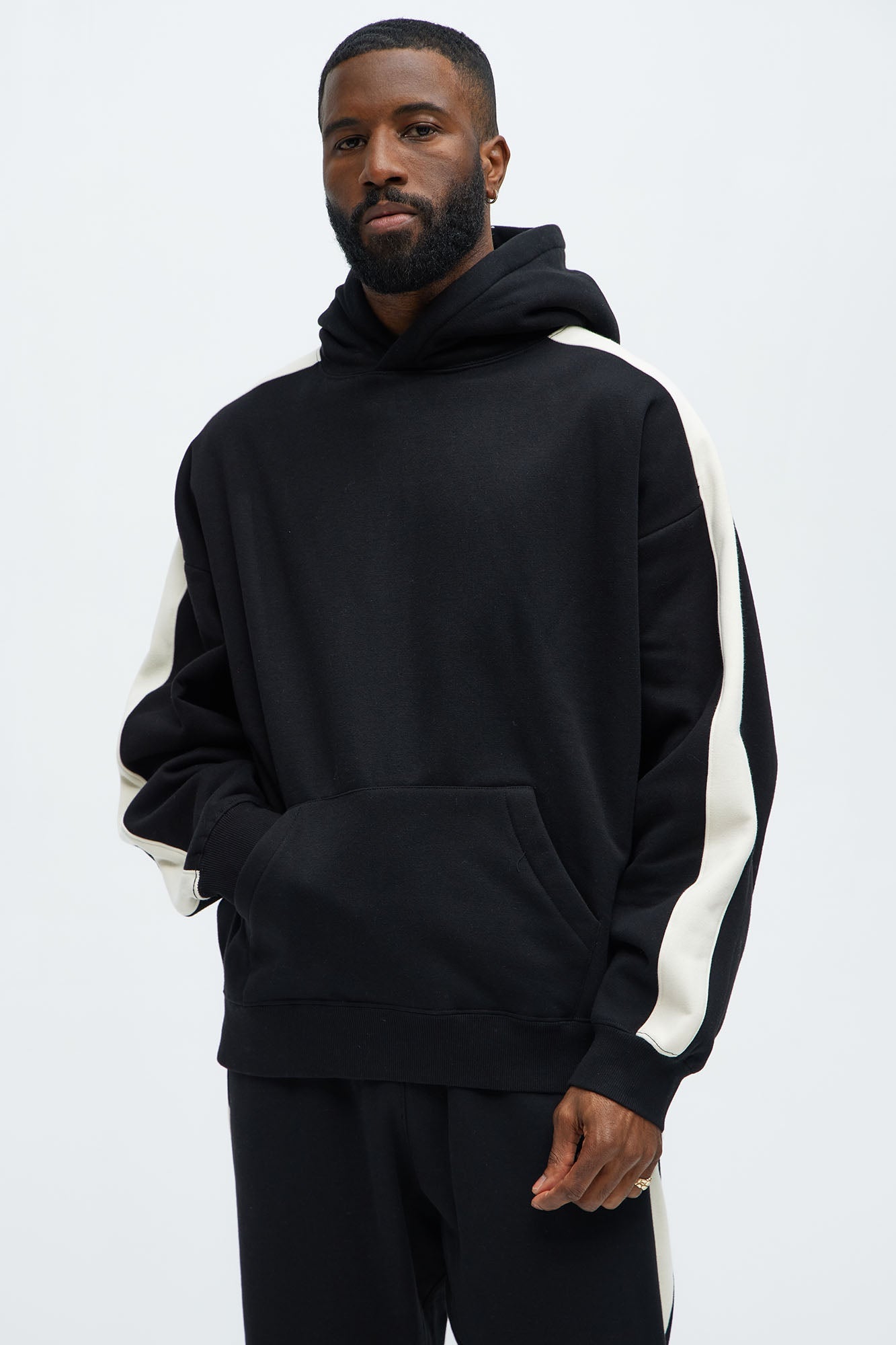 Tyson Heavyweight Oversized Striped Hoodie - Black