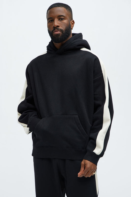 Tyson Heavyweight Oversized Striped Hoodie - Black