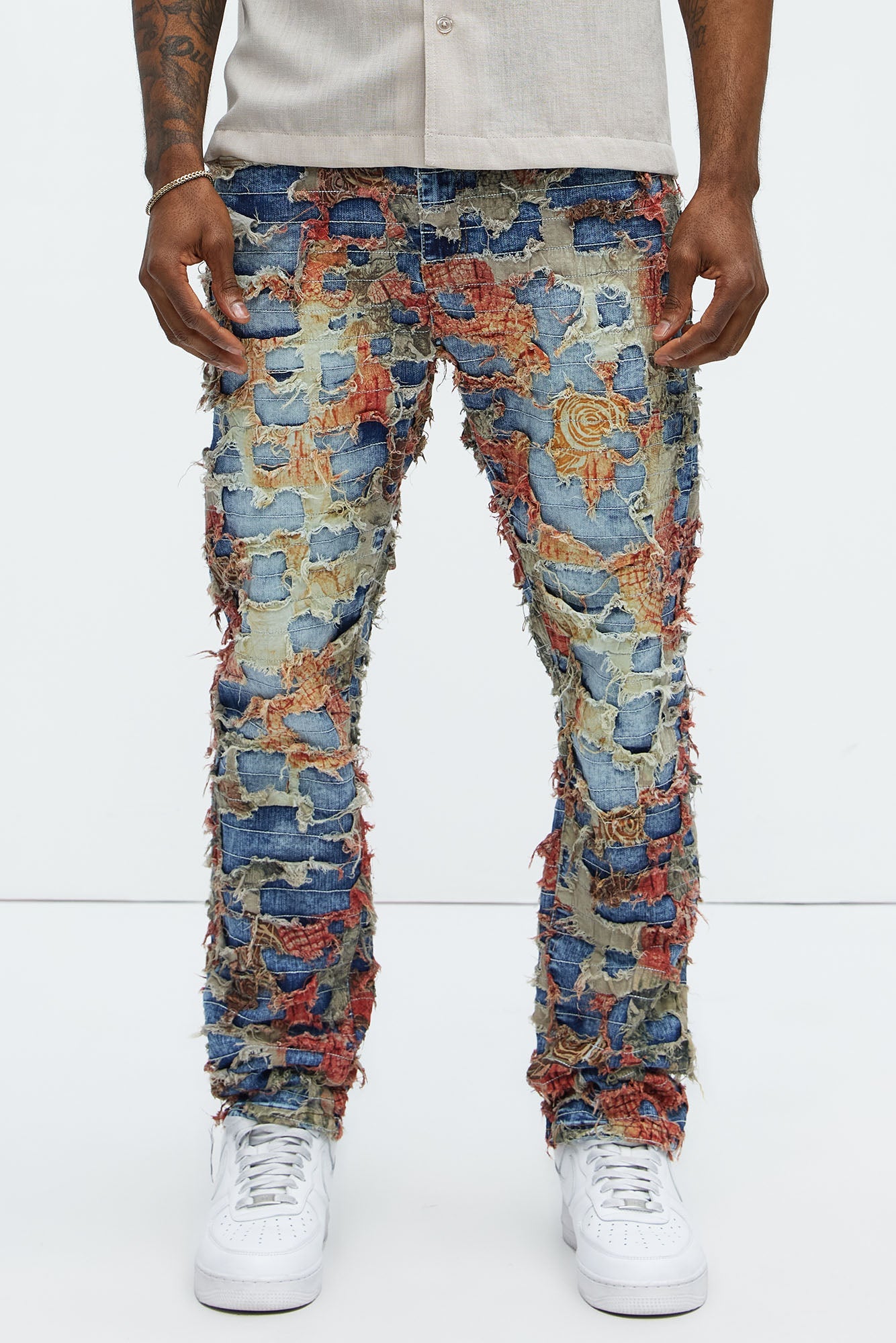 Edgar Vintage Shredded Slim Jeans - Medium Wash