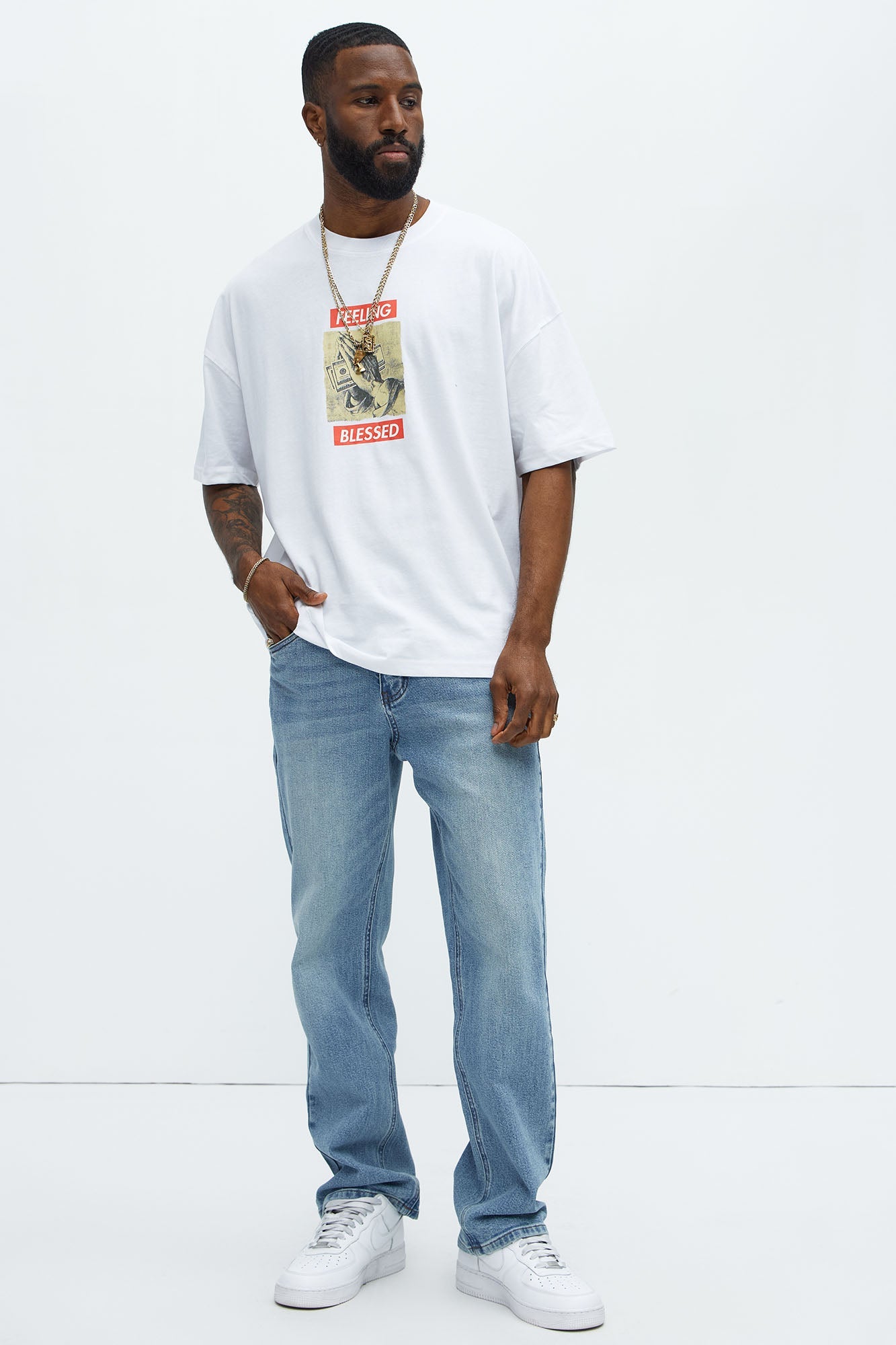 Feeling Blessed Oversized Short Sleeve Tee - White