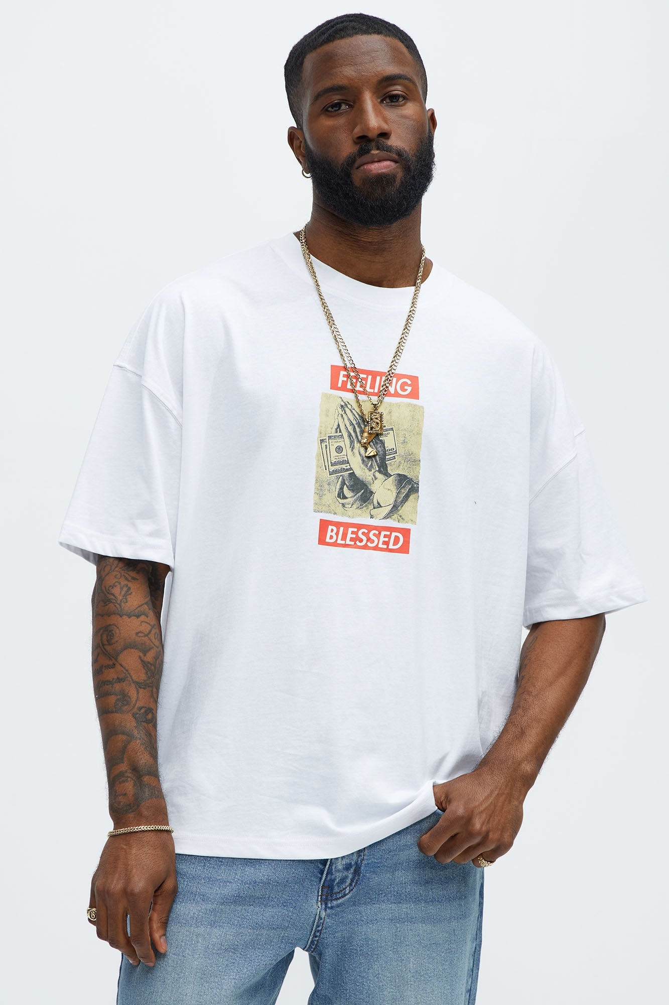 Feeling Blessed Oversized Short Sleeve Tee - White
