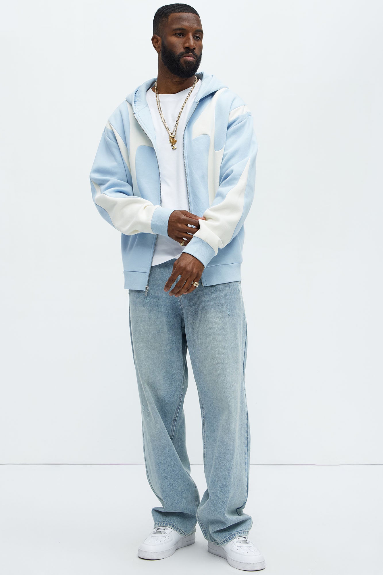 Tyson Oasis Paneled Zip Up Hoodie - Blue/combo