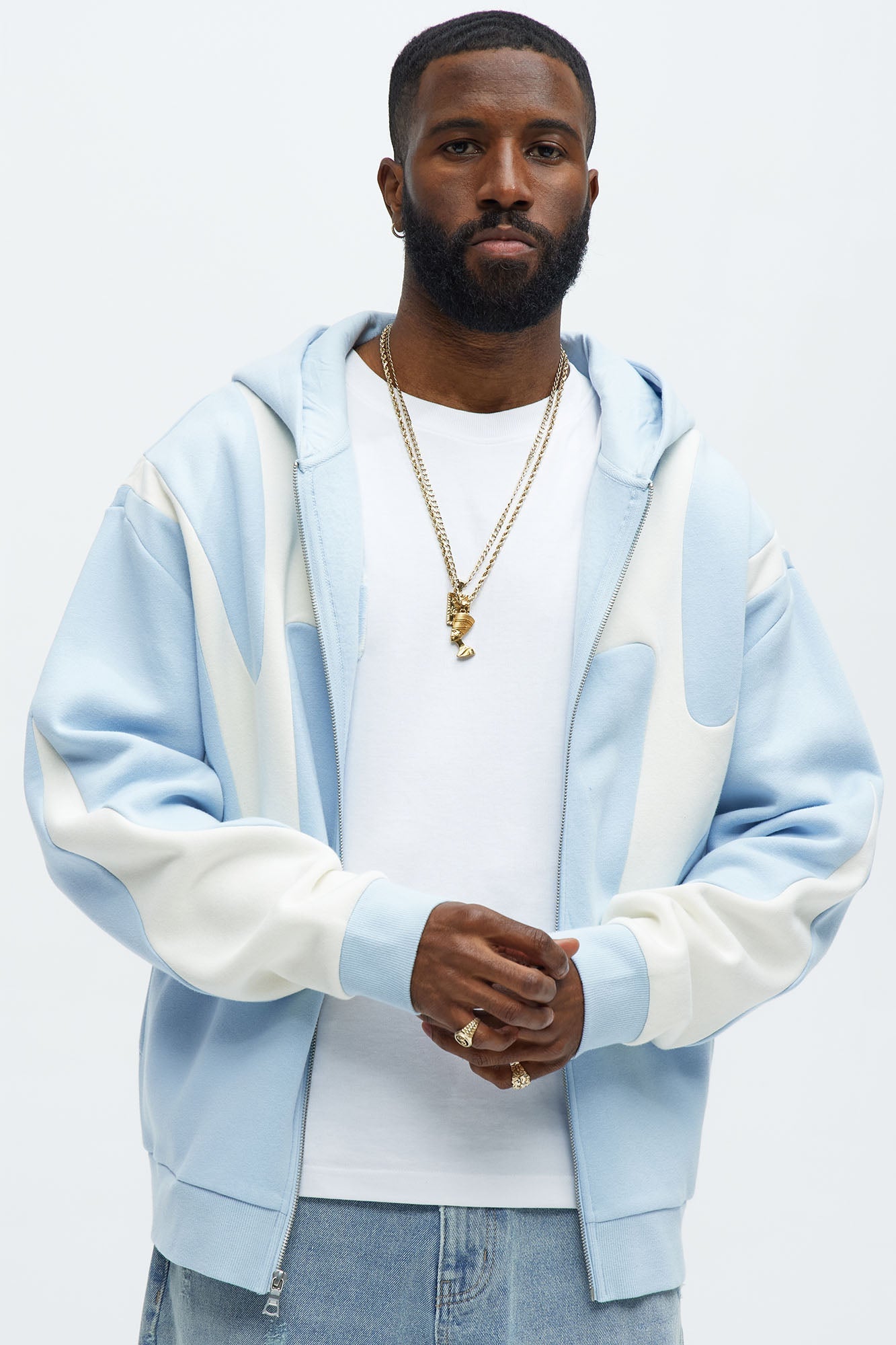 Tyson Oasis Paneled Zip Up Hoodie - Blue/combo